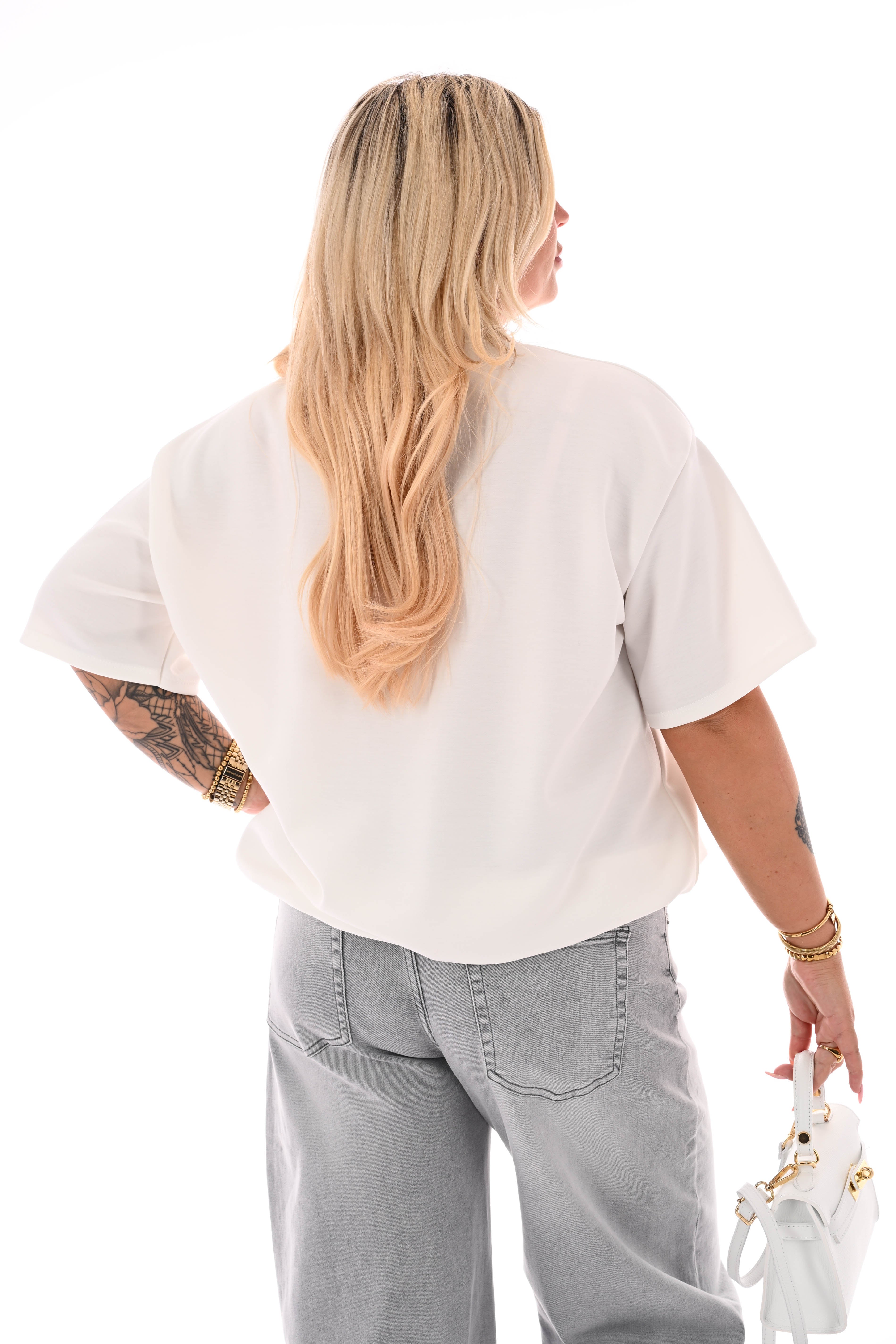 Sweater korte mouwen uni roomwit