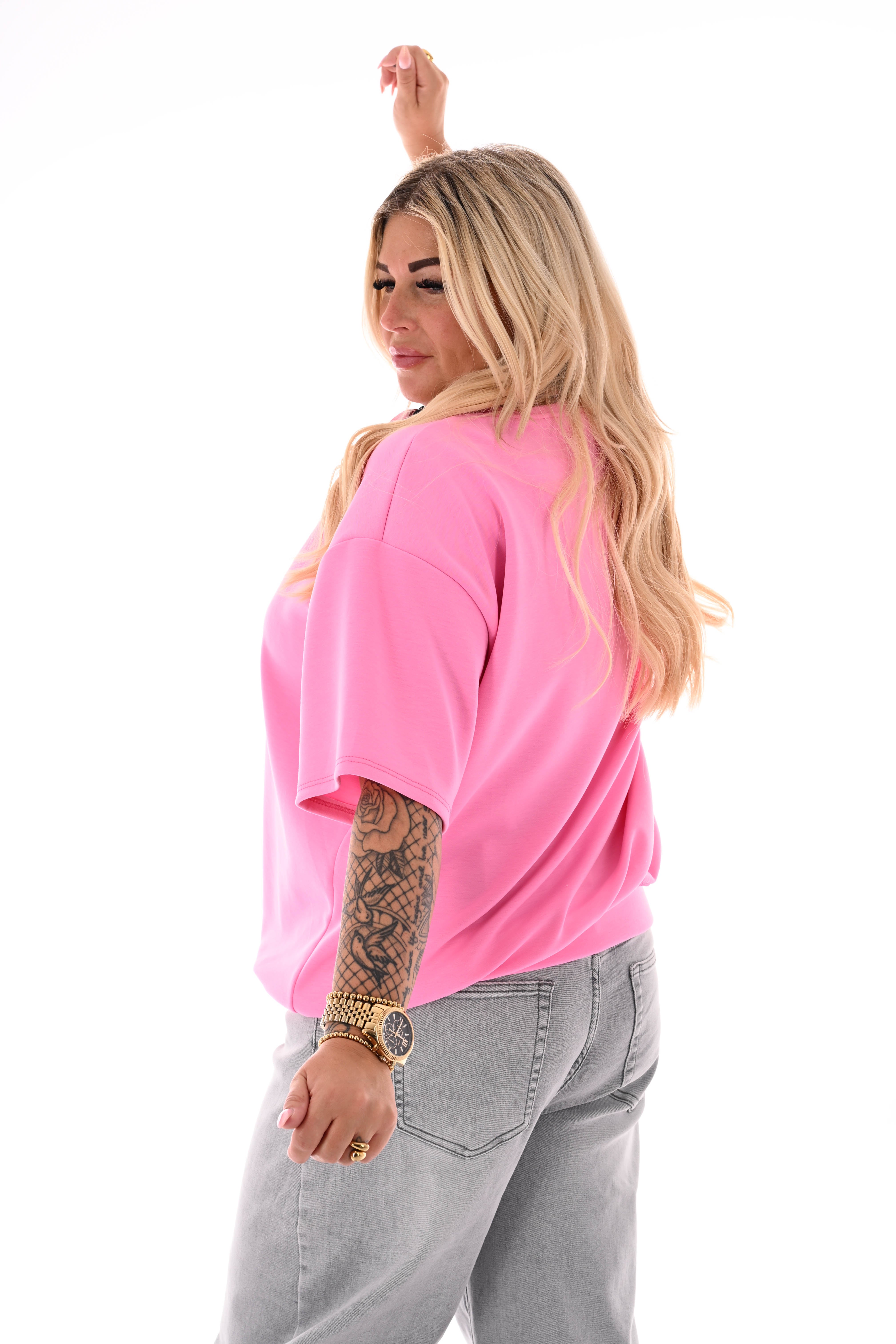 Sweater korte mouwen uni roze