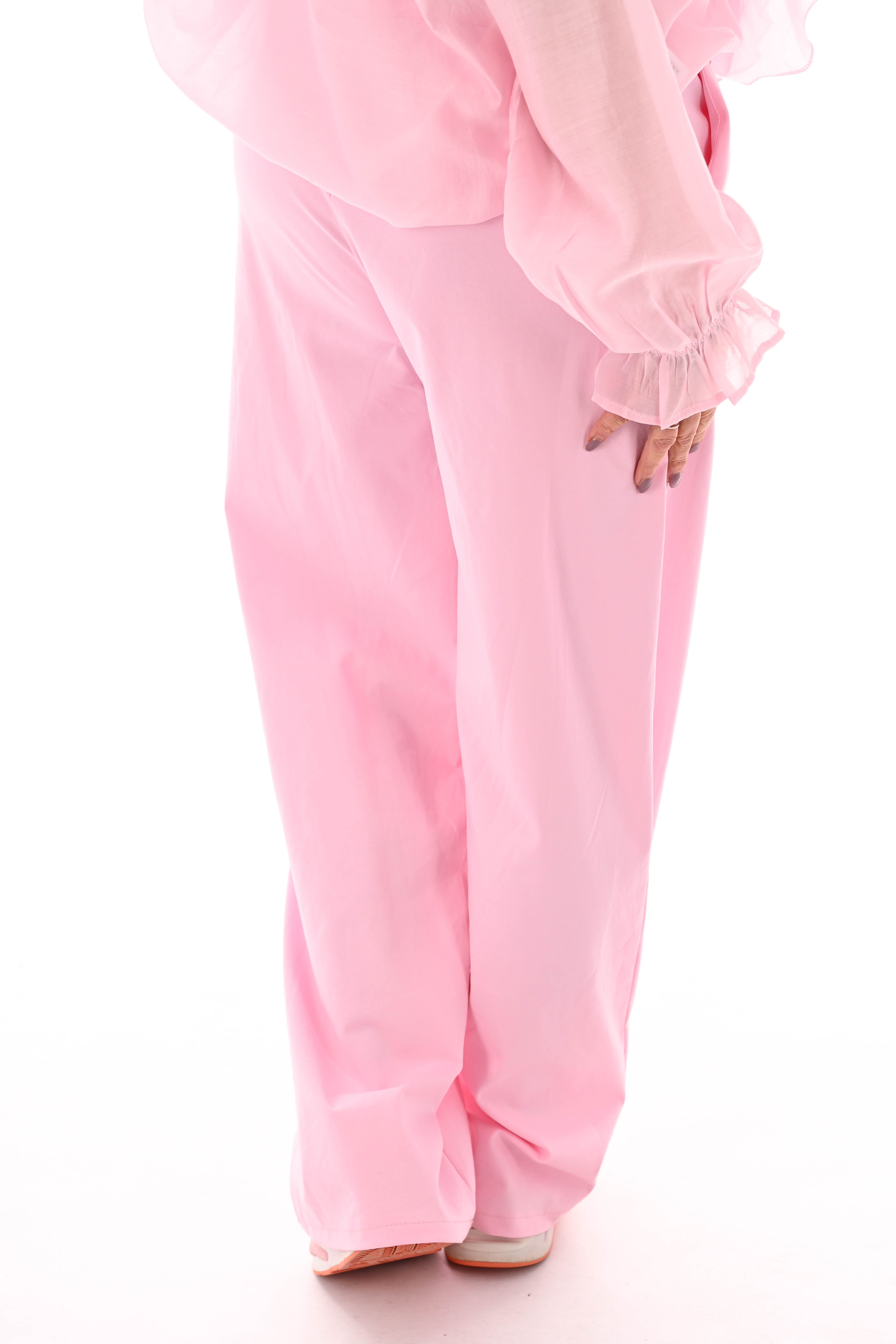 Wijde broek met brede elastieken band lichtroze