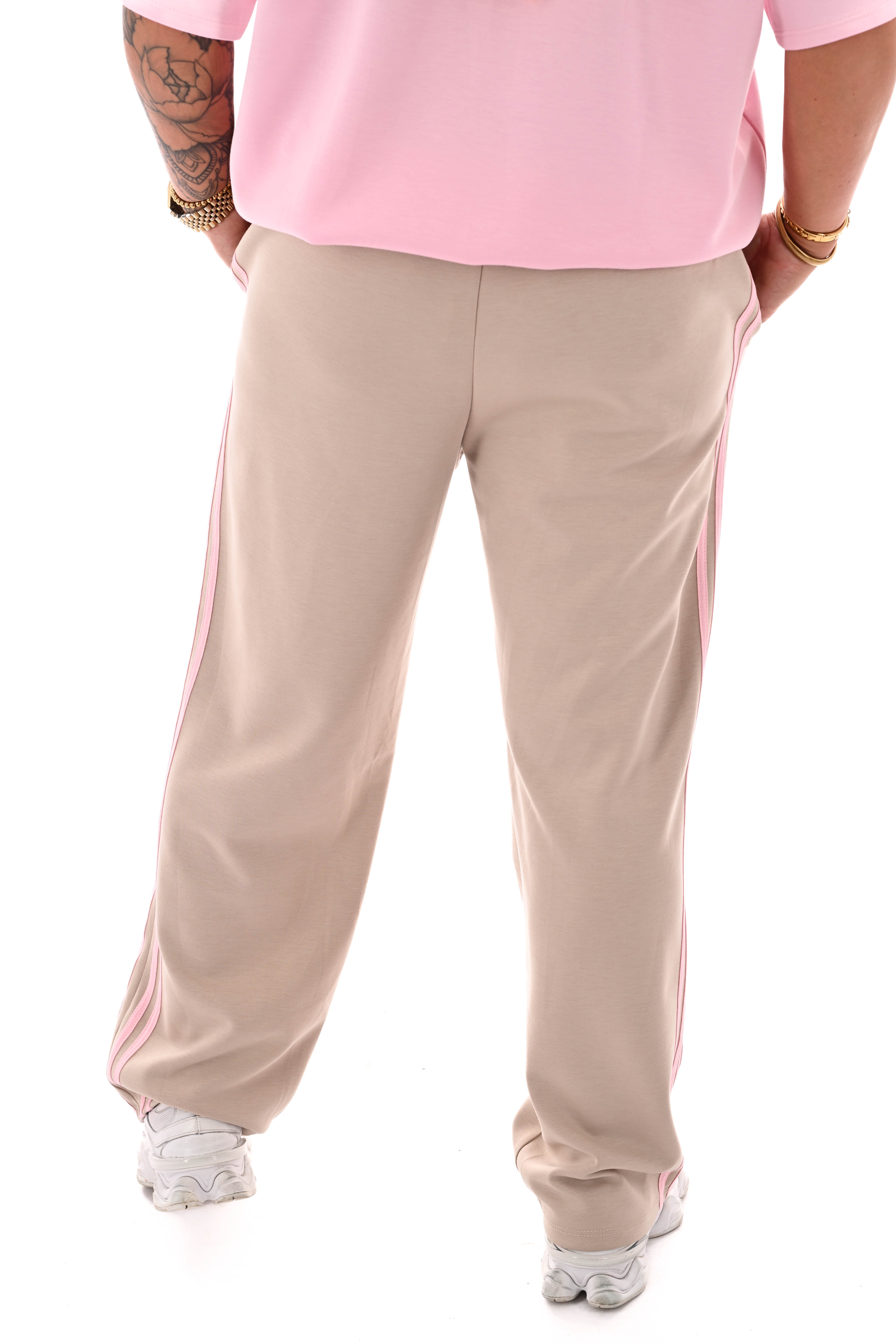 Broek wijde pijpen met bies beige