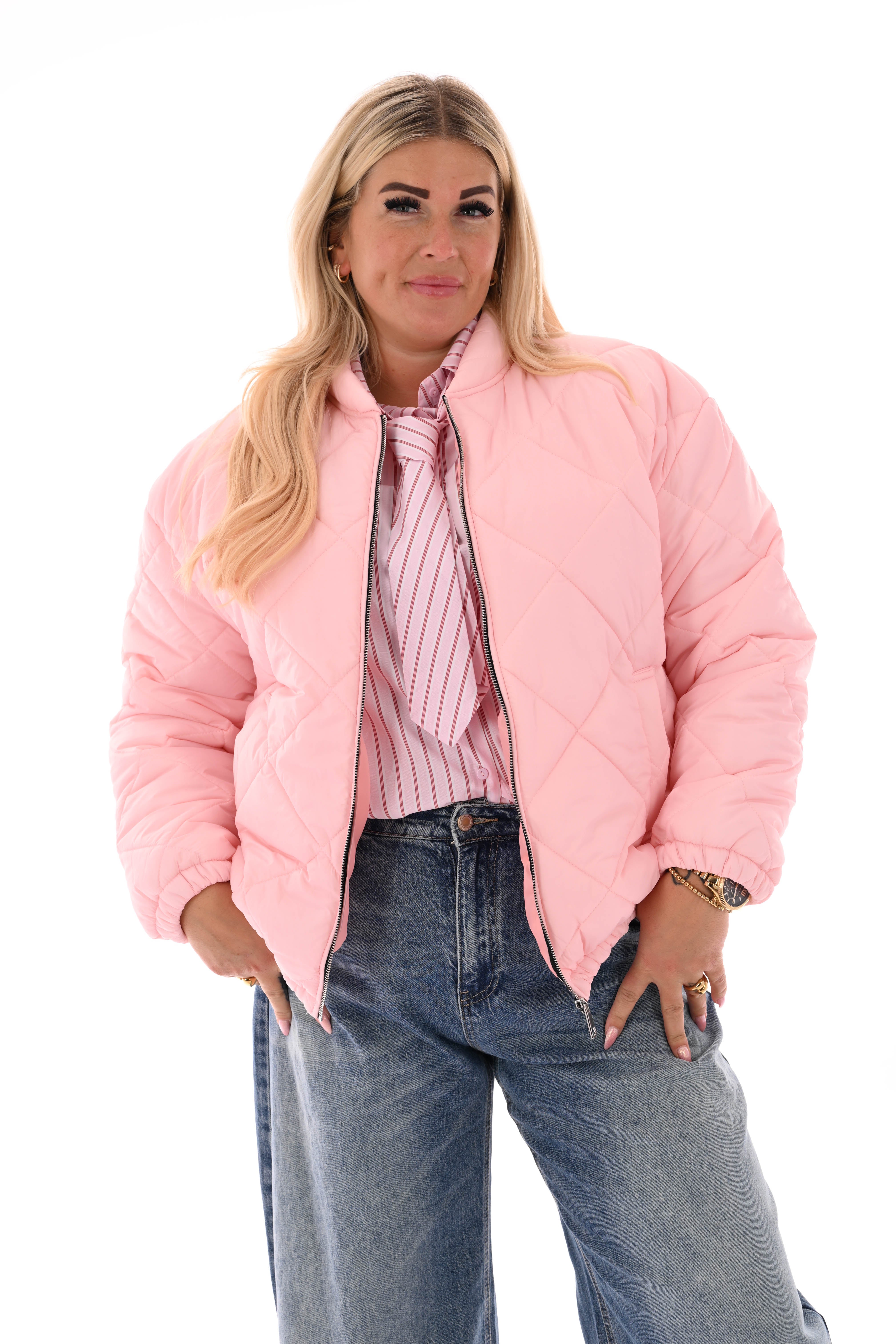 Blouse strepen stropdas lichtroze