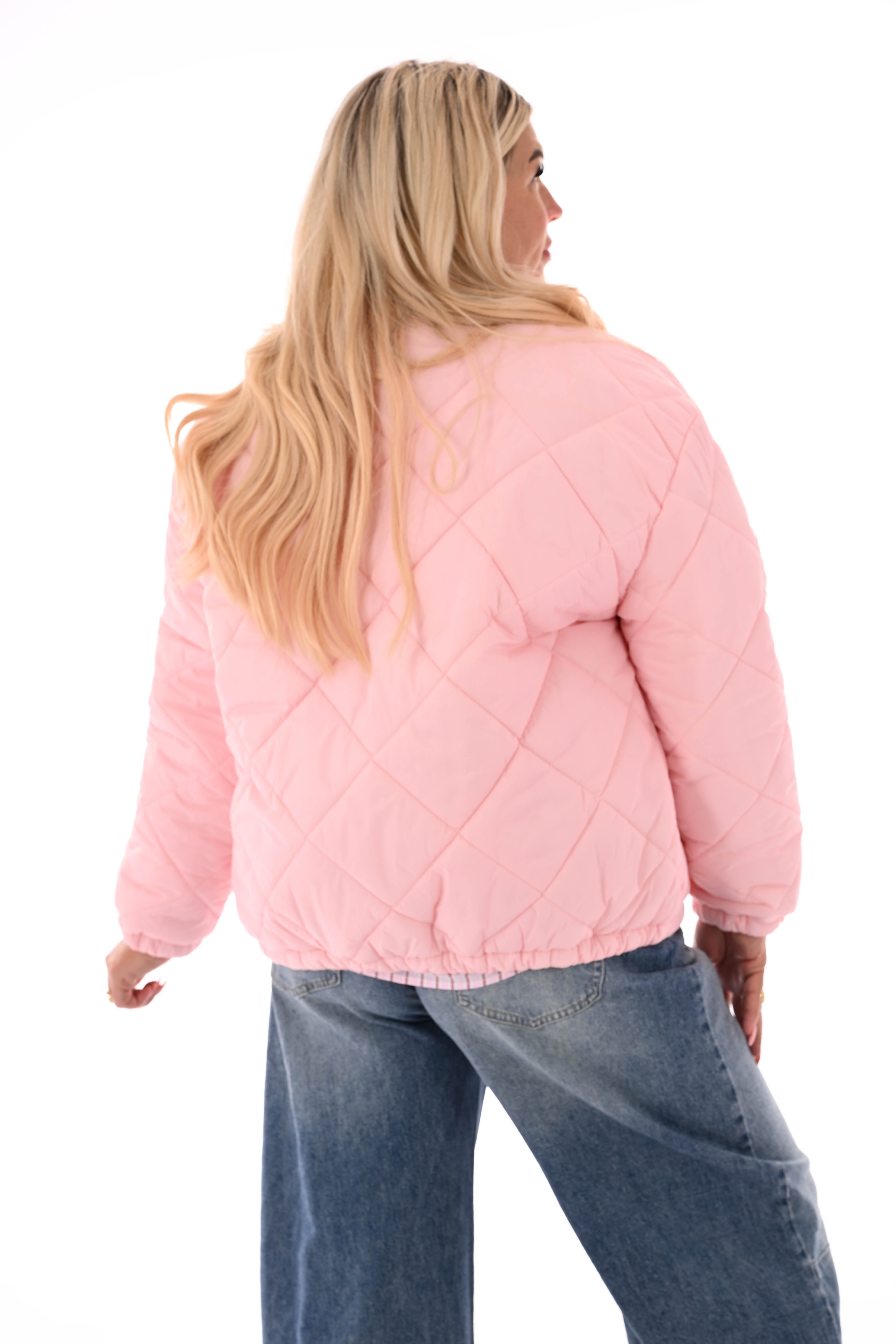 Kort jasje ruitpatroon lichtroze