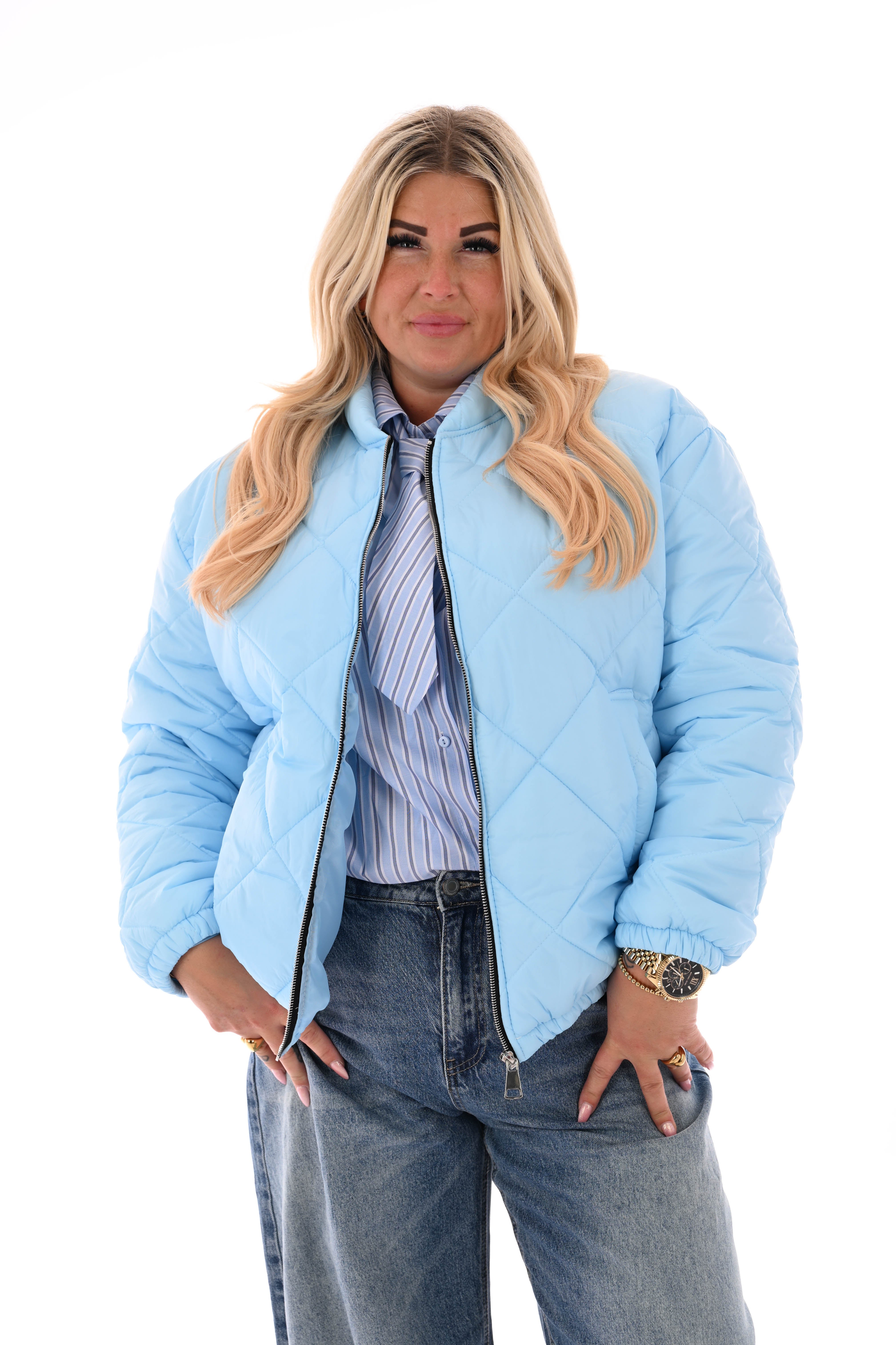 Blouse strepen stropdas lichtblauw