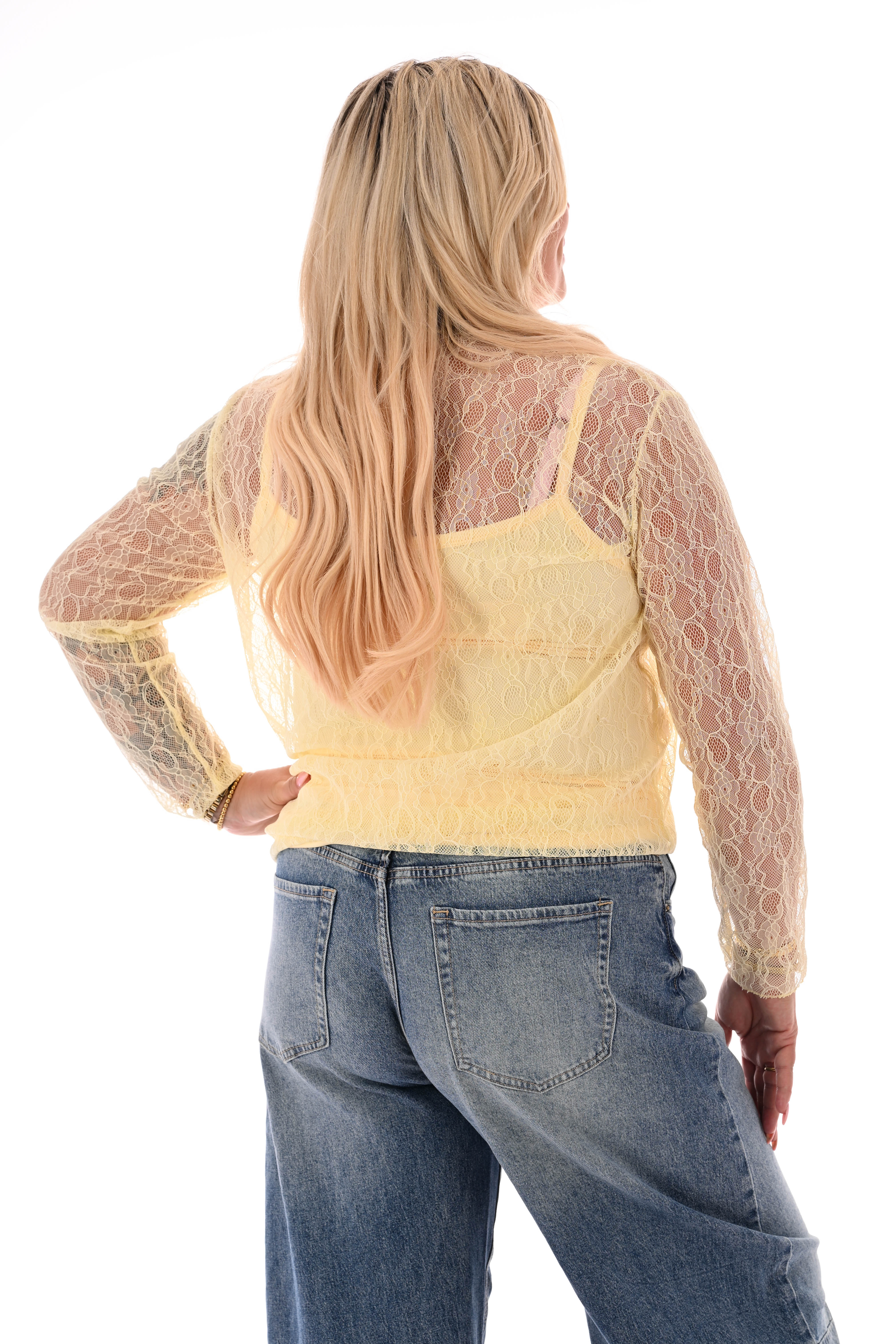 Kanten top ronde hals botergeel