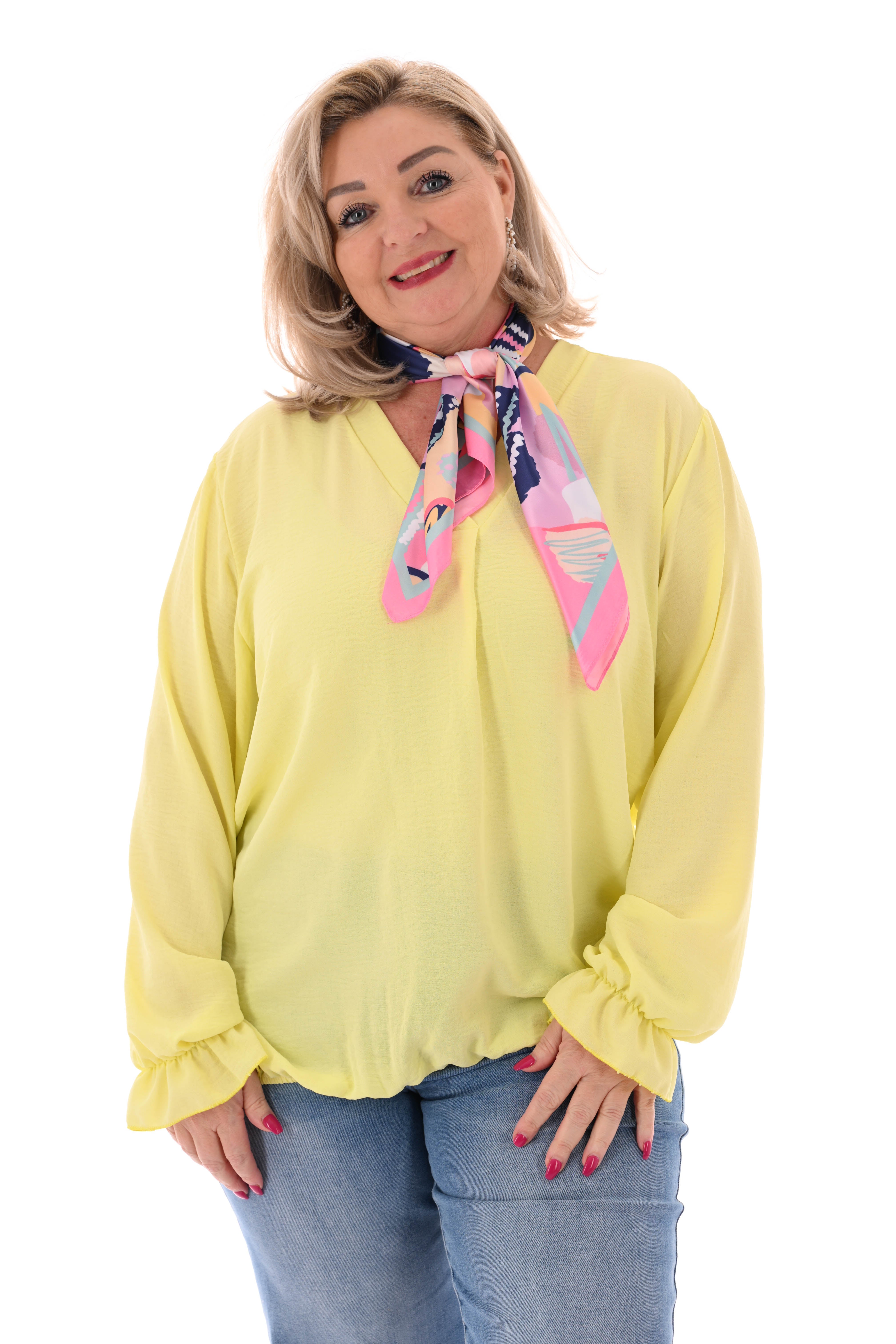 Top trompetmouwen v-hals uni geel