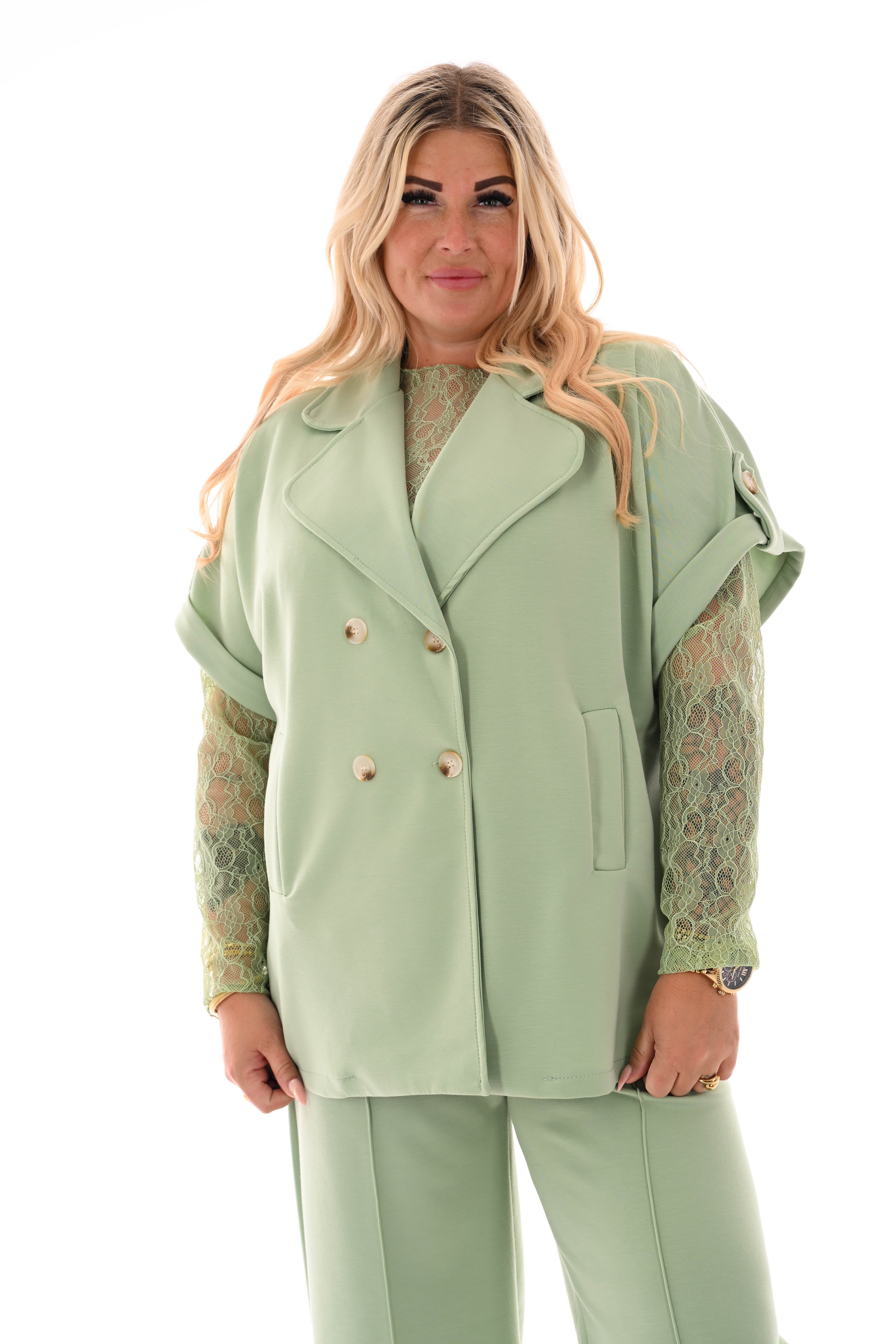 Jasje dubbele knoop ophaalmouwen lindegroen