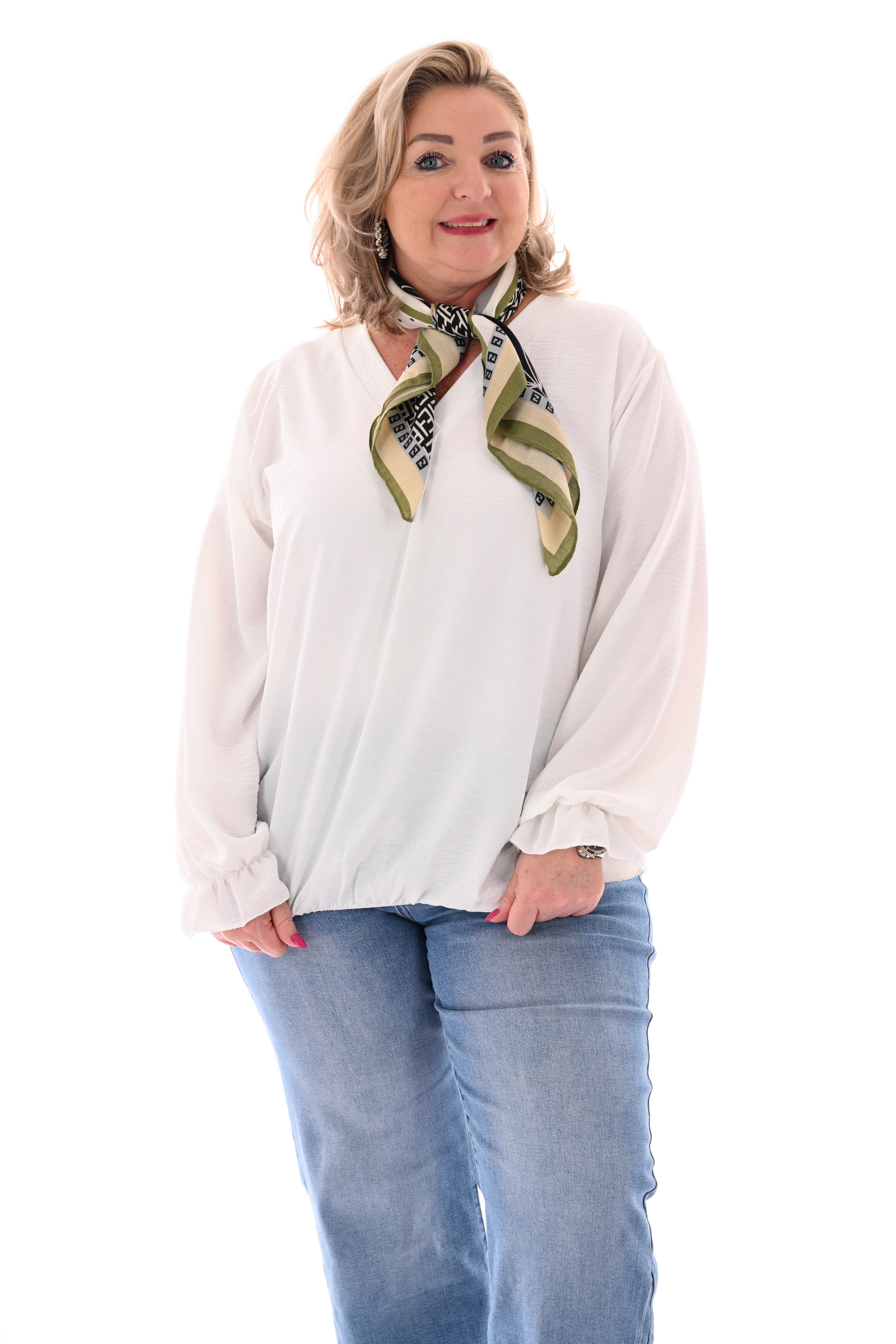 Top trompetmouwen v-hals uni roomwit