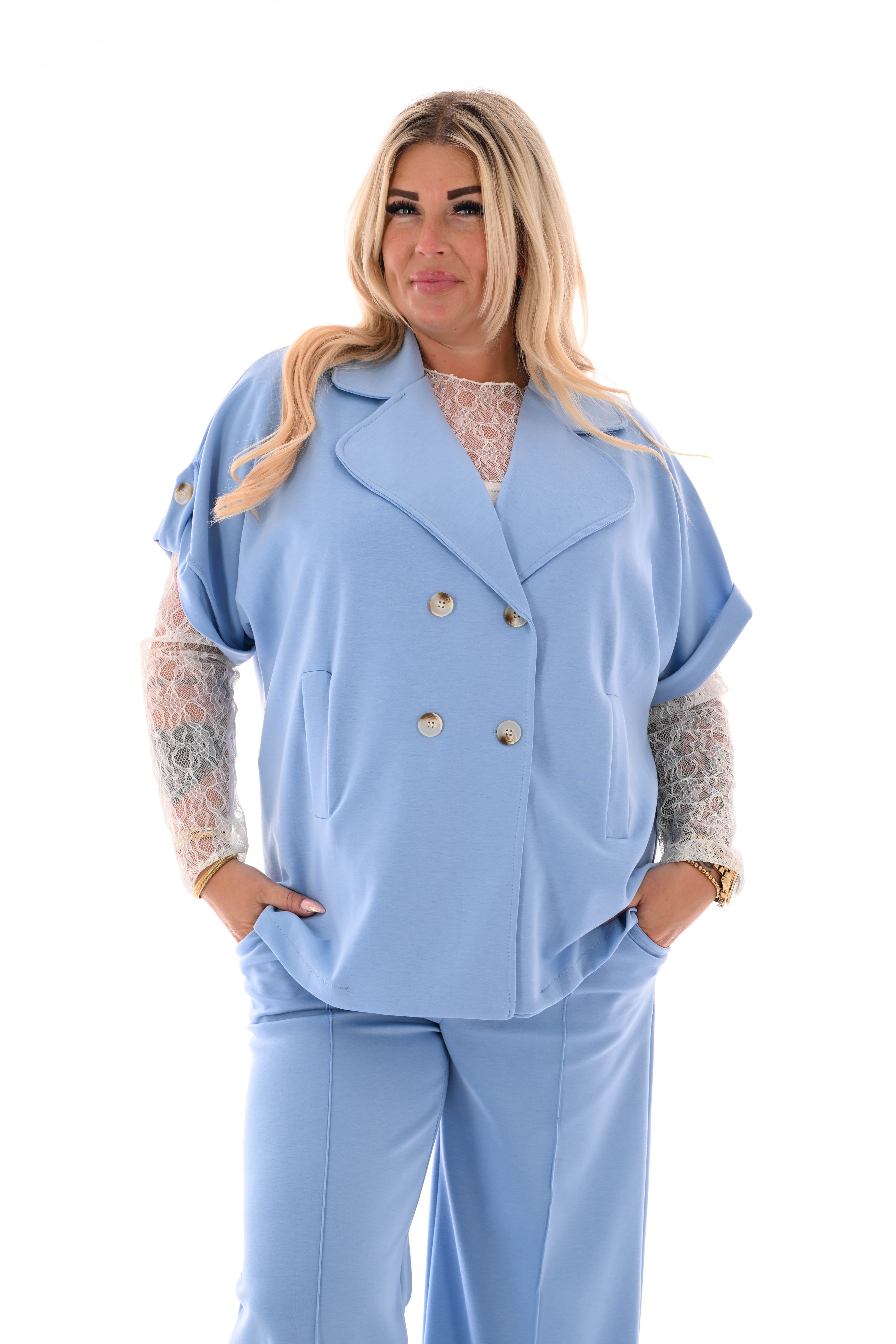 Jasje dubbele knoop ophaalmouwen lichtblauw