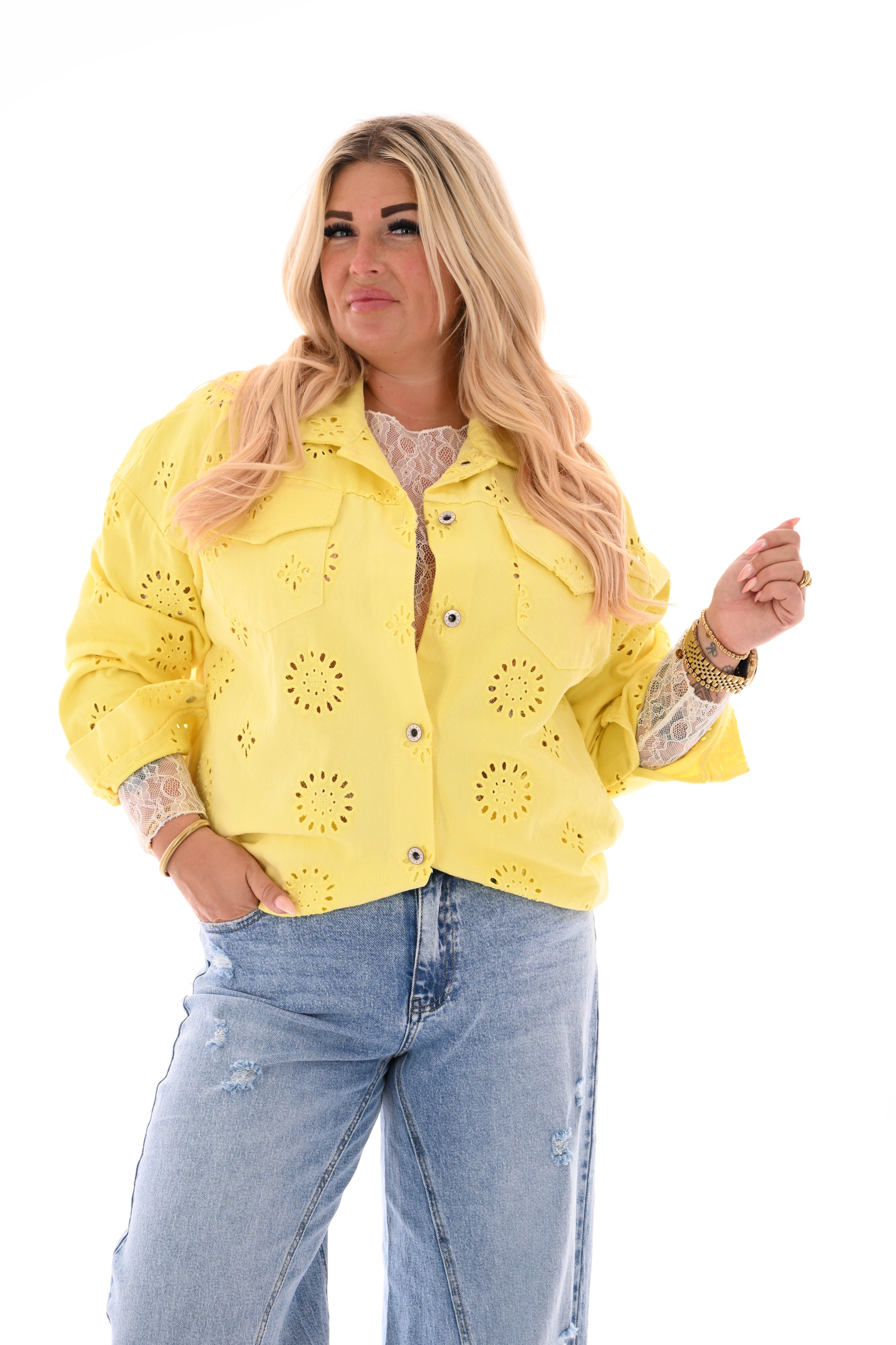 Jasje broderie met borstzakken geel