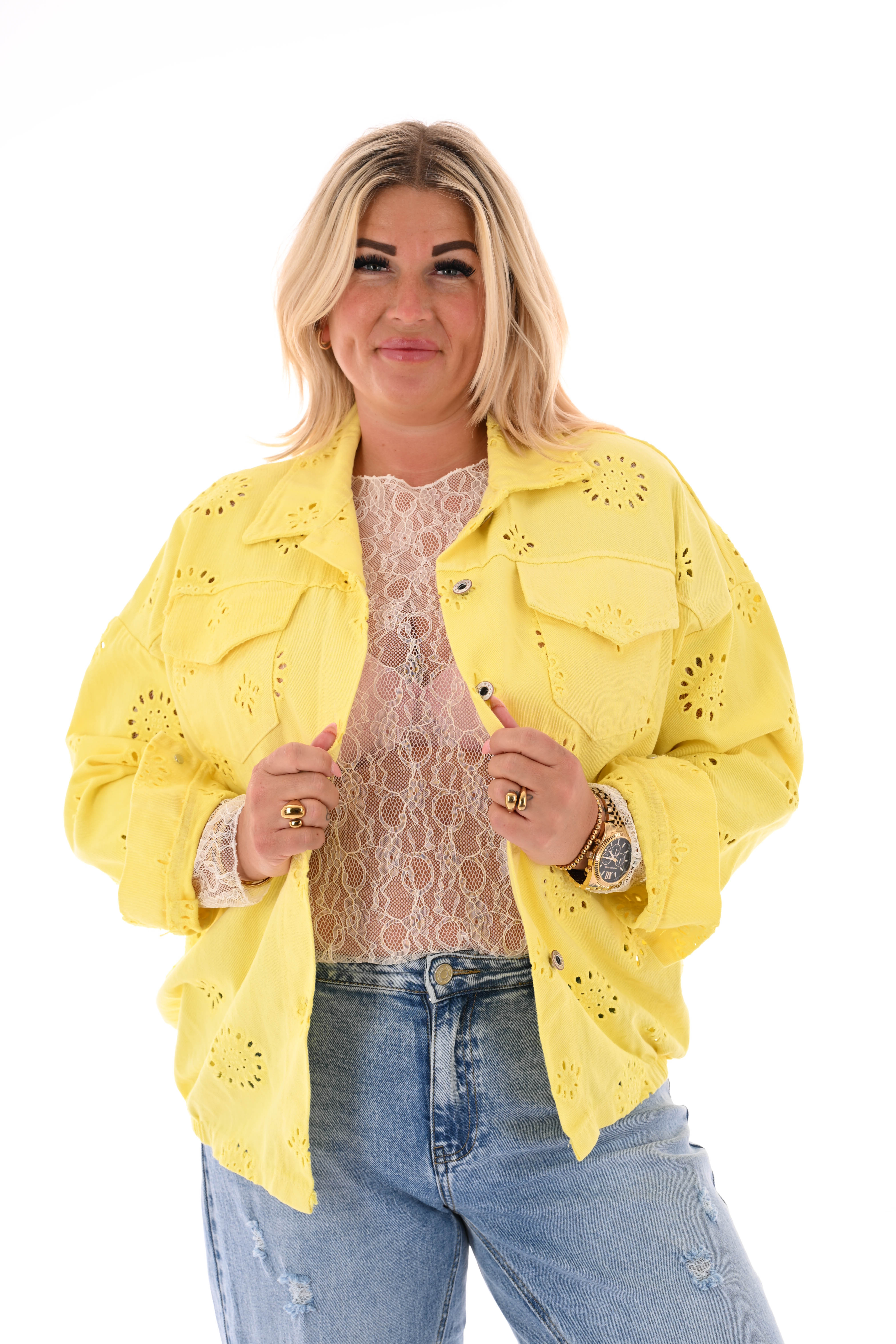 Jasje broderie met borstzakken geel