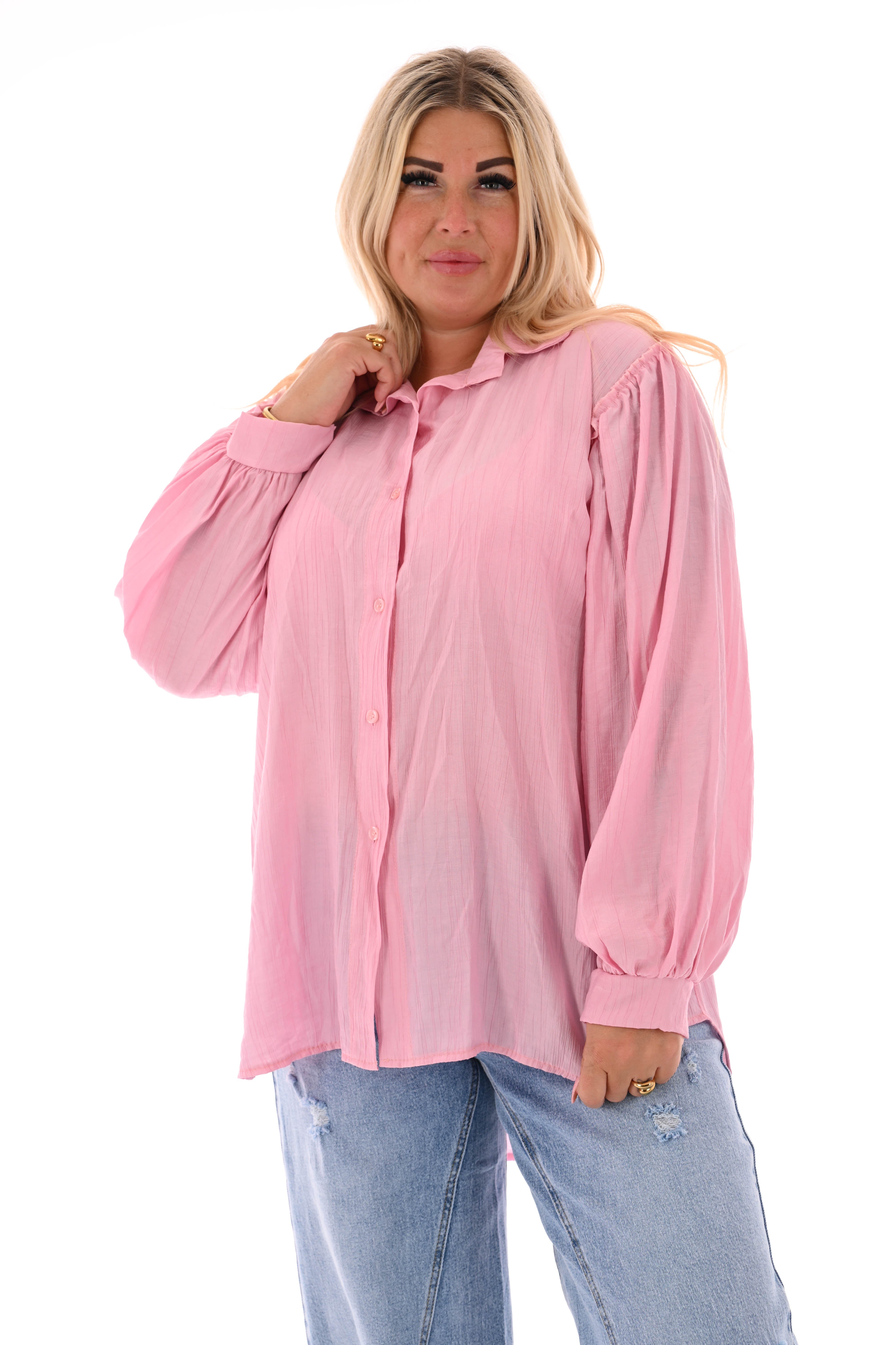 Blouse met roezelranden lichtroze