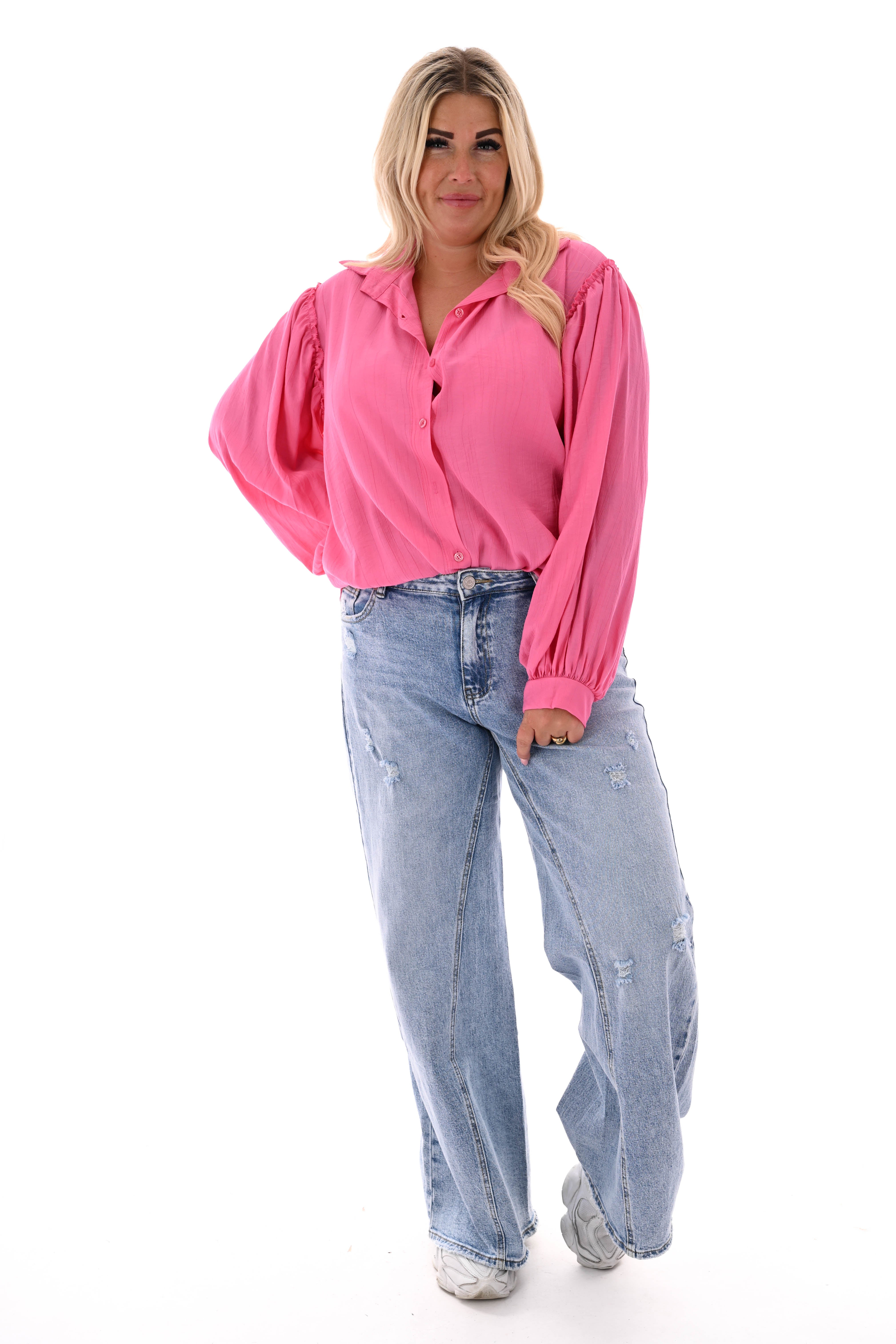 Blouse met roezelranden roze