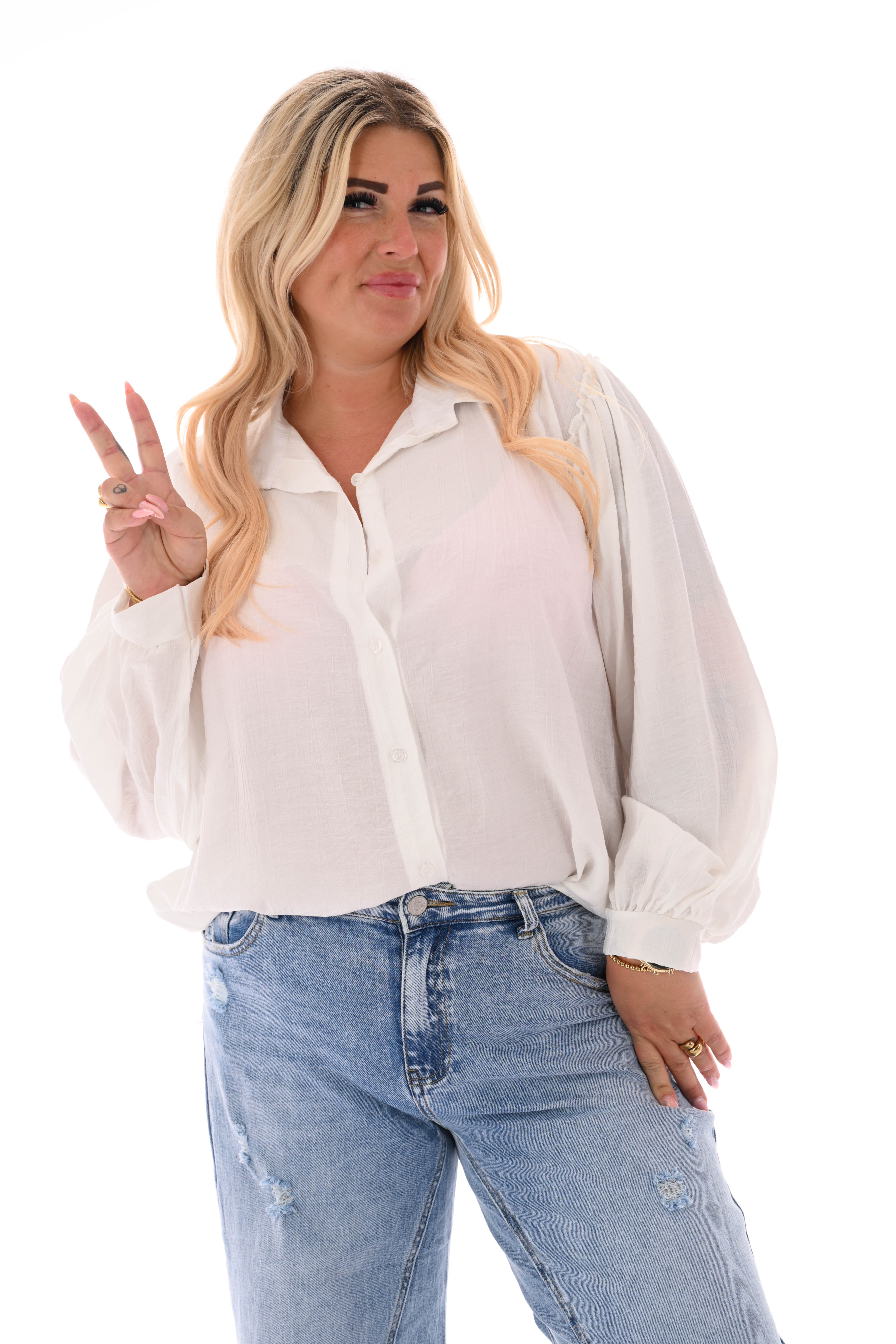 Blouse met roezelranden roomwit