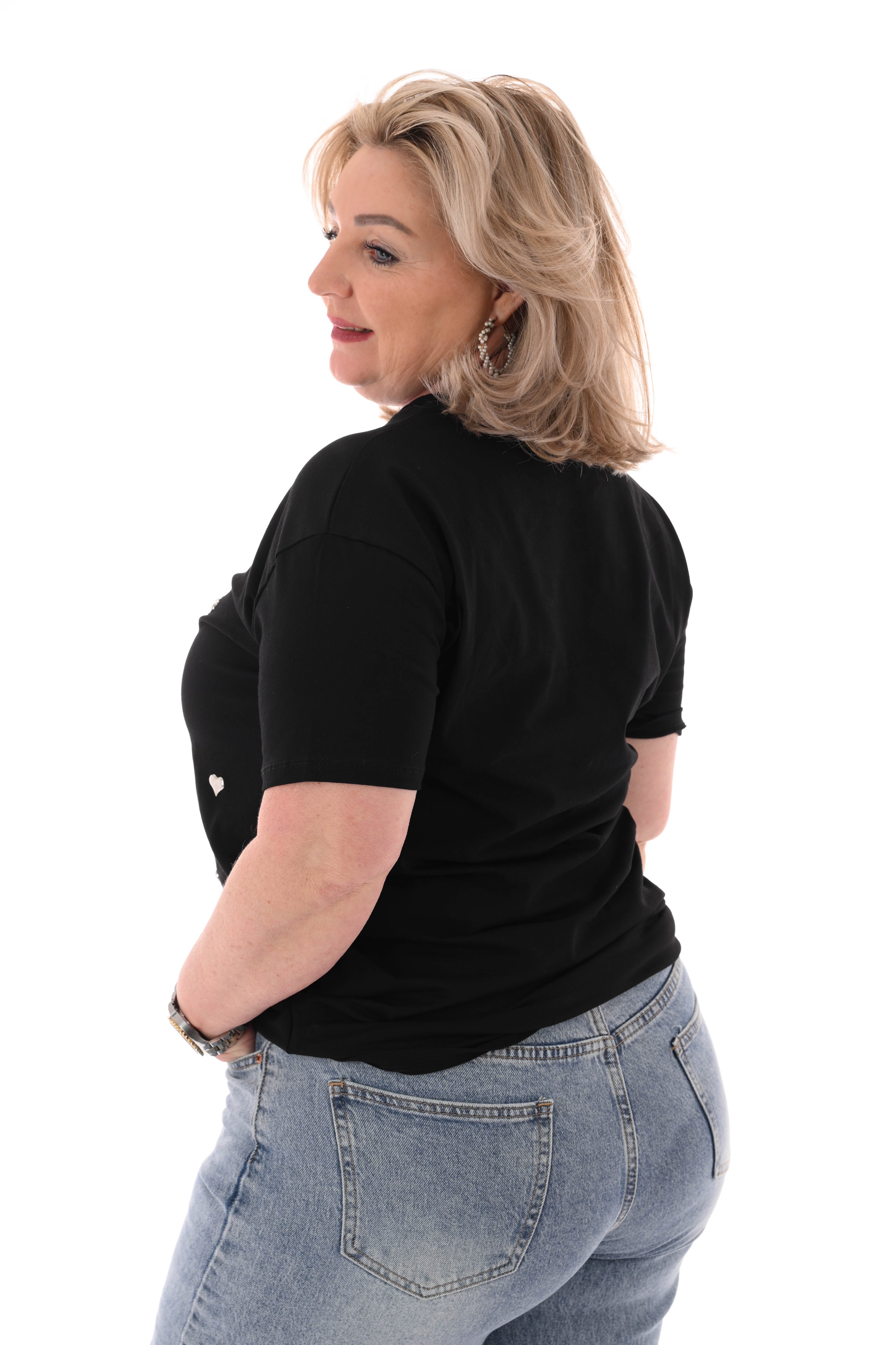 T-shirt zilveren hartjes zwart