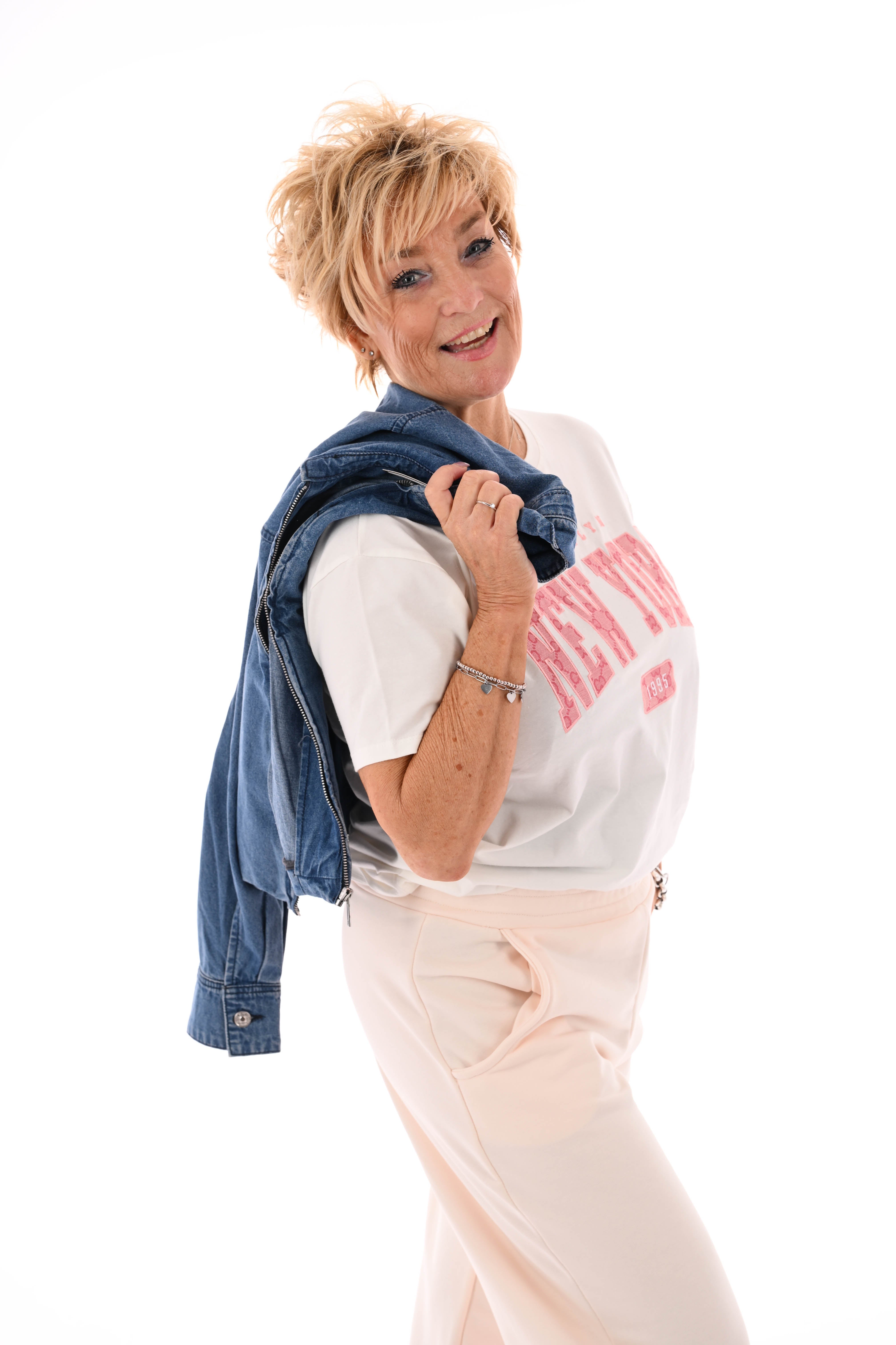 T-shirt New York roomwit/lichtroze