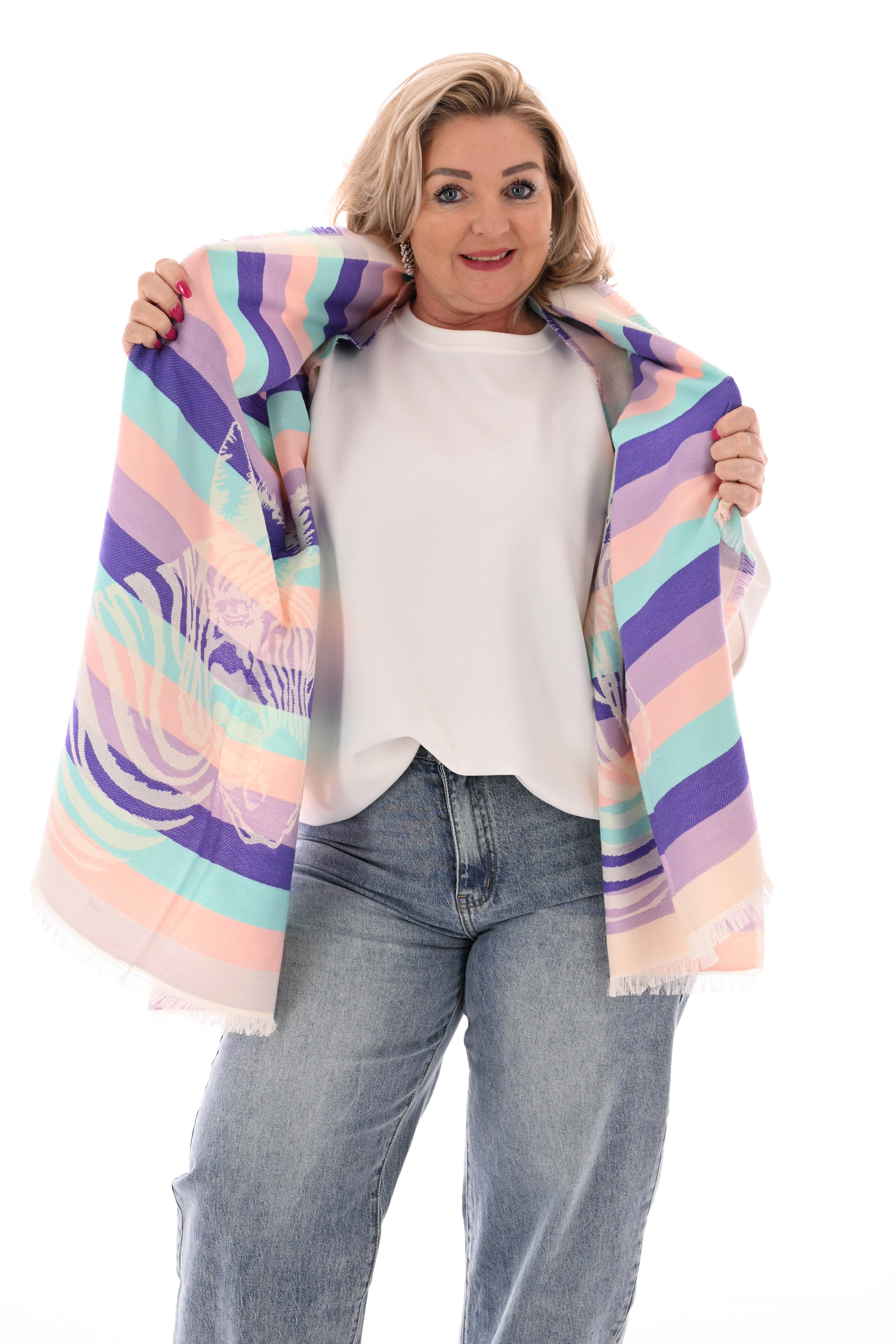 Sjaal zebra paars/turquoise