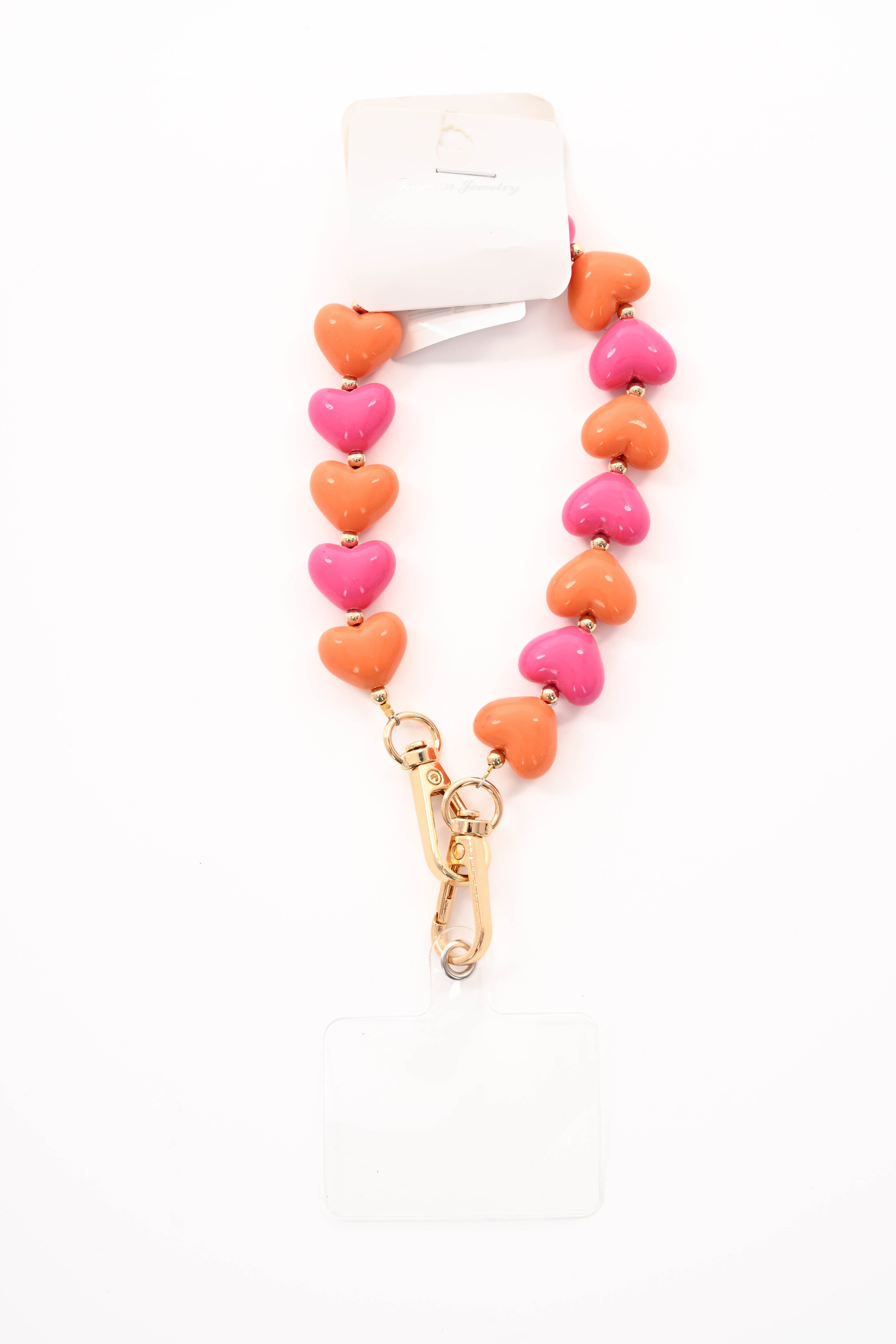 Telefoonkoord kort met hartjes oranje/fuchsia