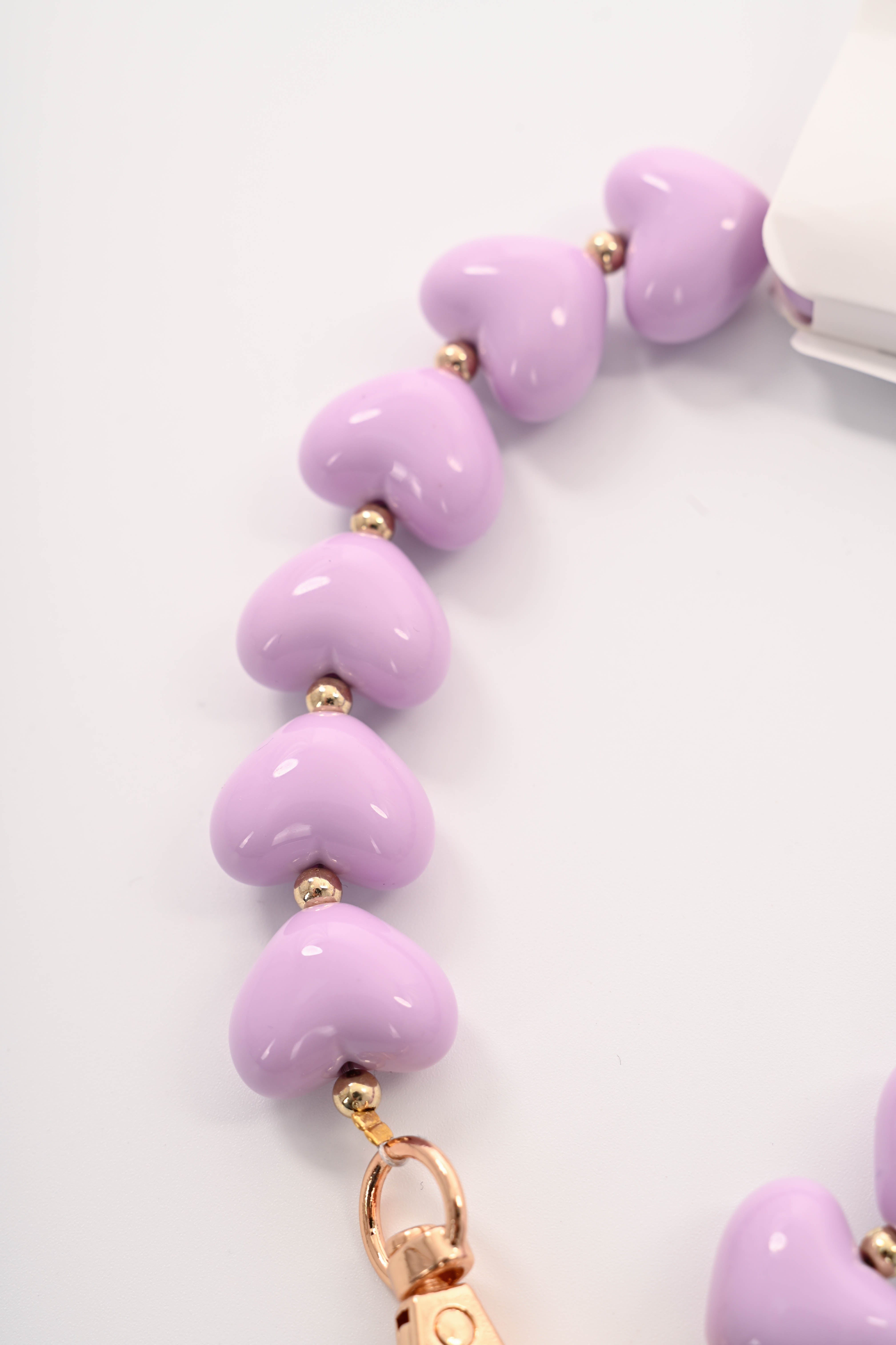 Telefoonkoord kort met hartjes lila