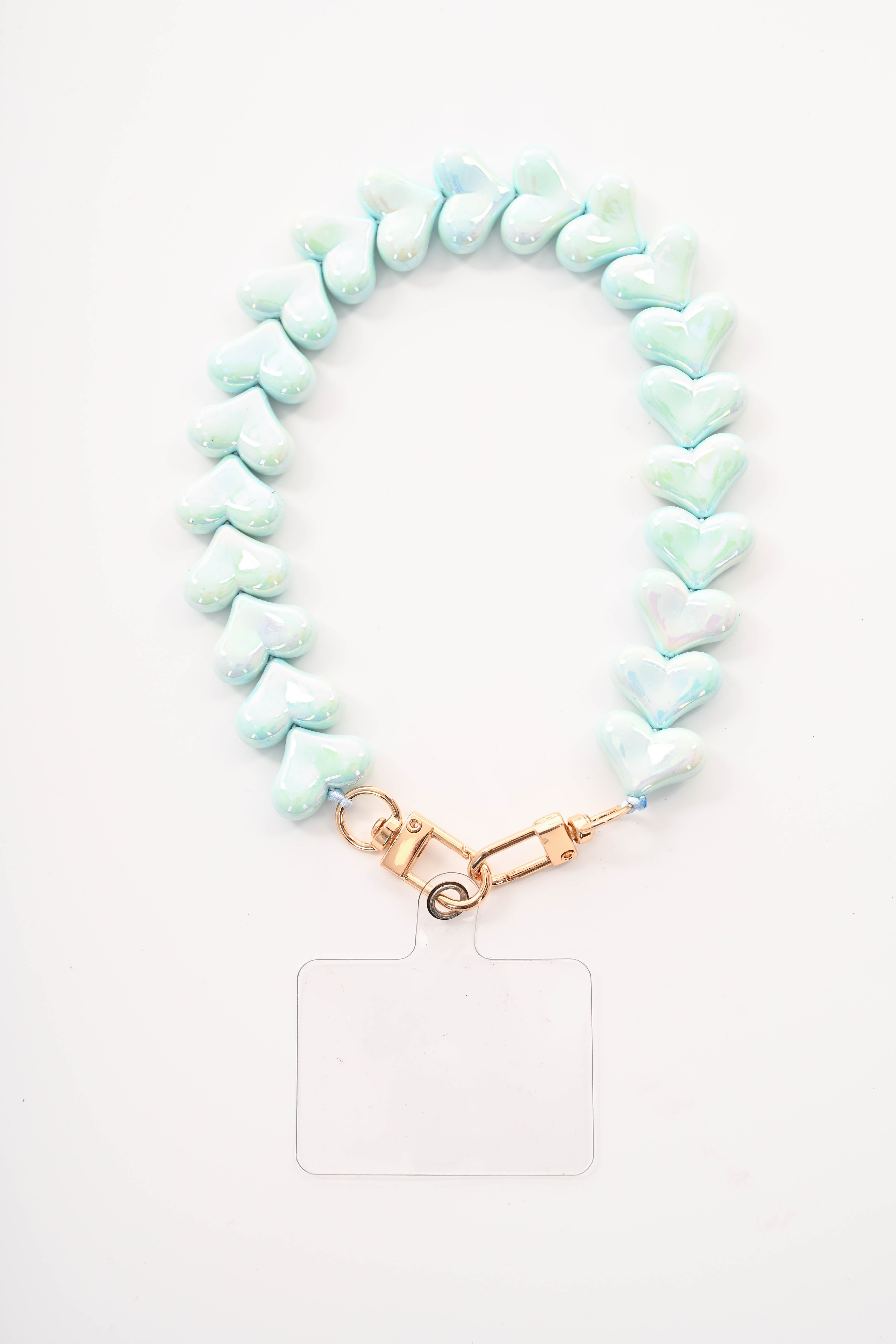 Telefoonkoord kort met hartjes turquoise