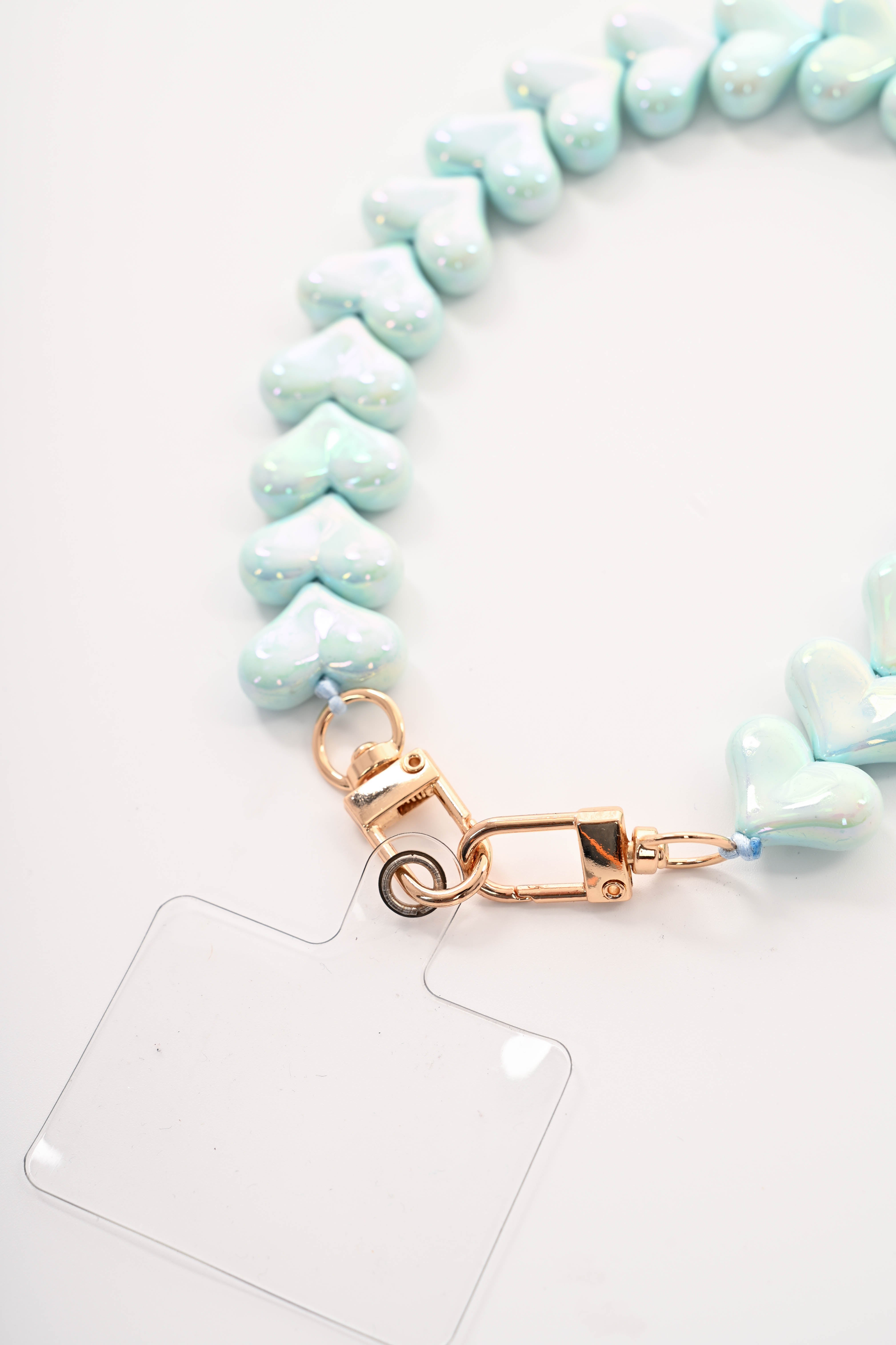 Telefoonkoord kort met hartjes turquoise