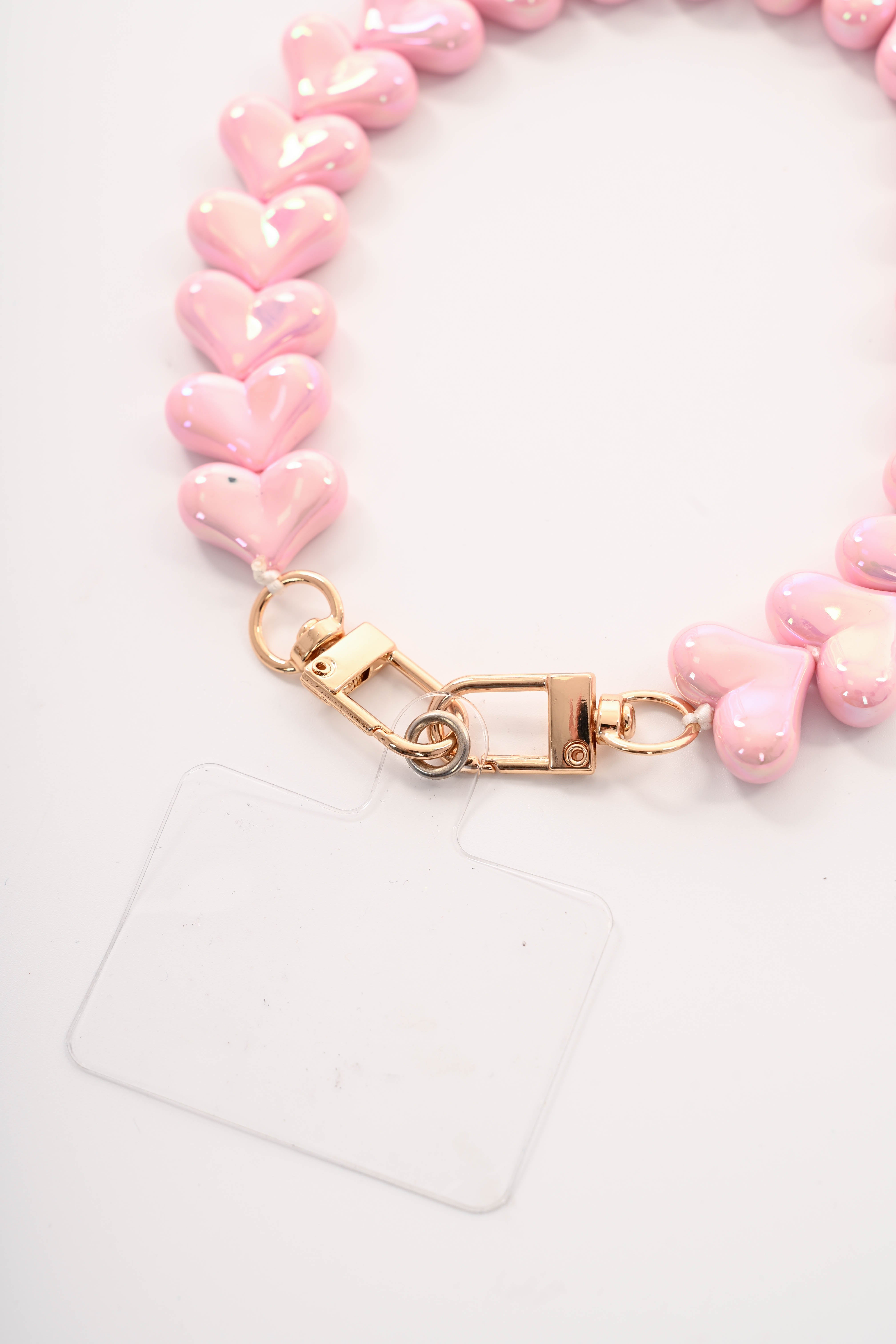 Telefoonkoord kort met hartjes lichtroze