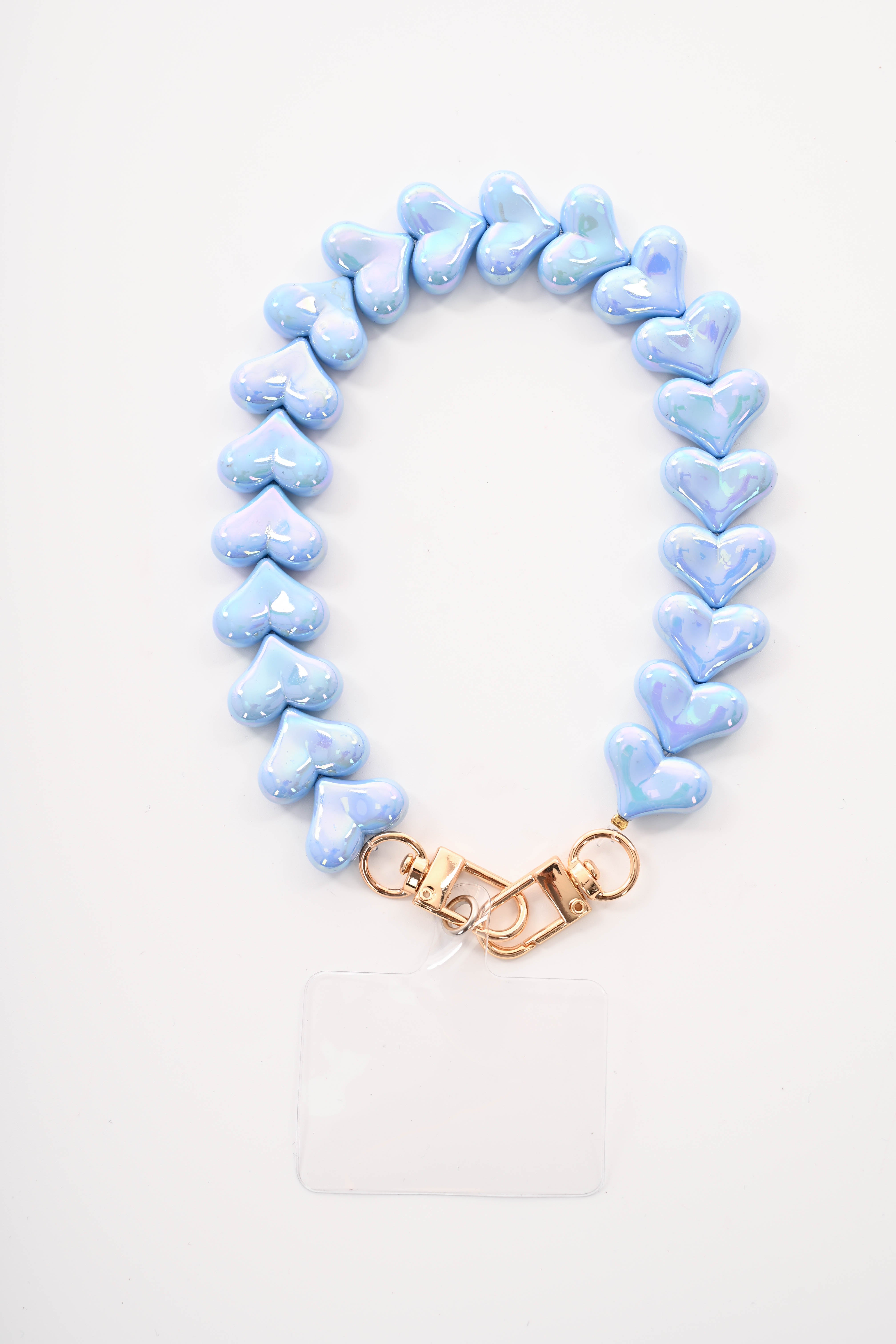 Telefoonkoord kort met hartjes blauw