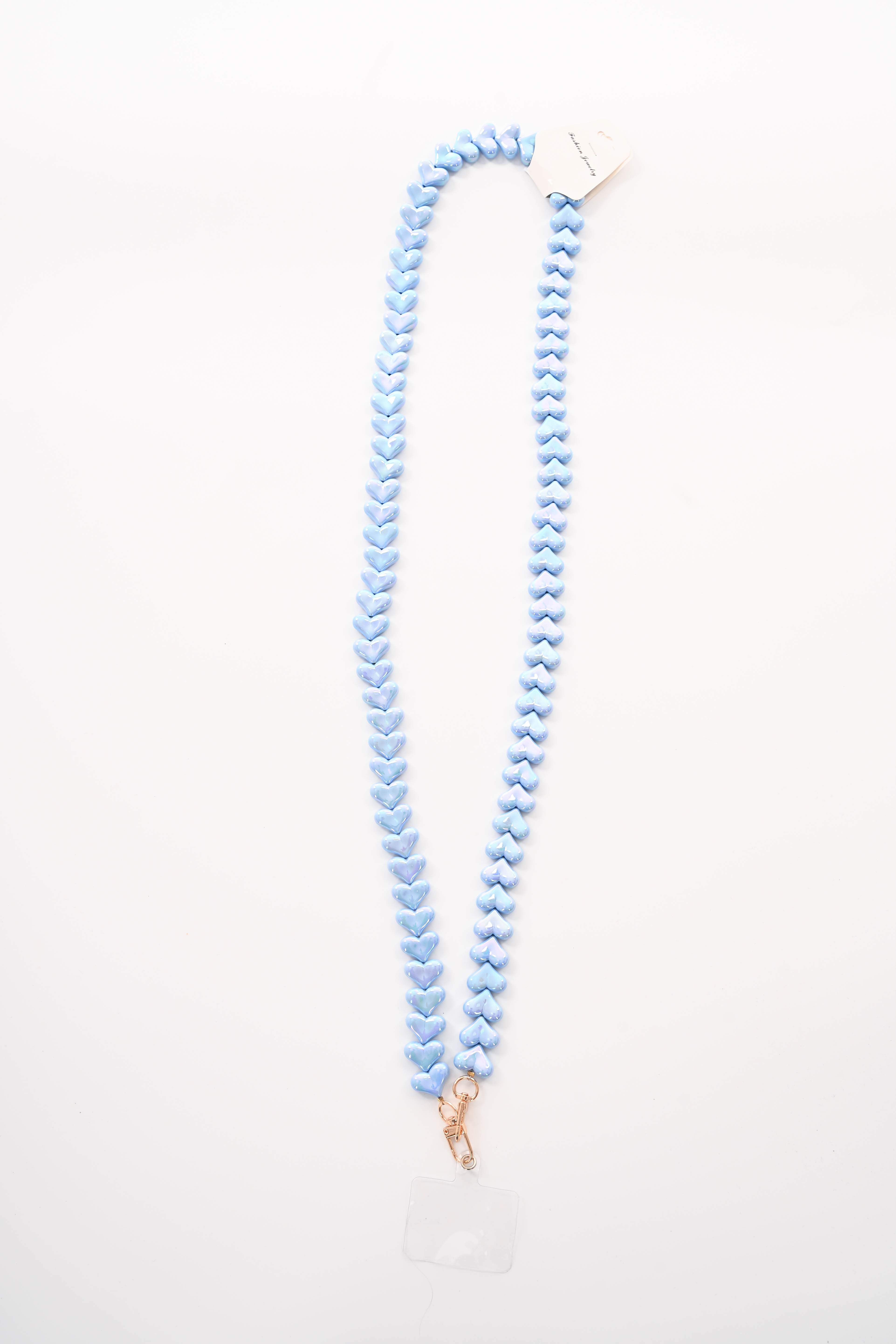 Telefoonkoord lang met hartjes blauw