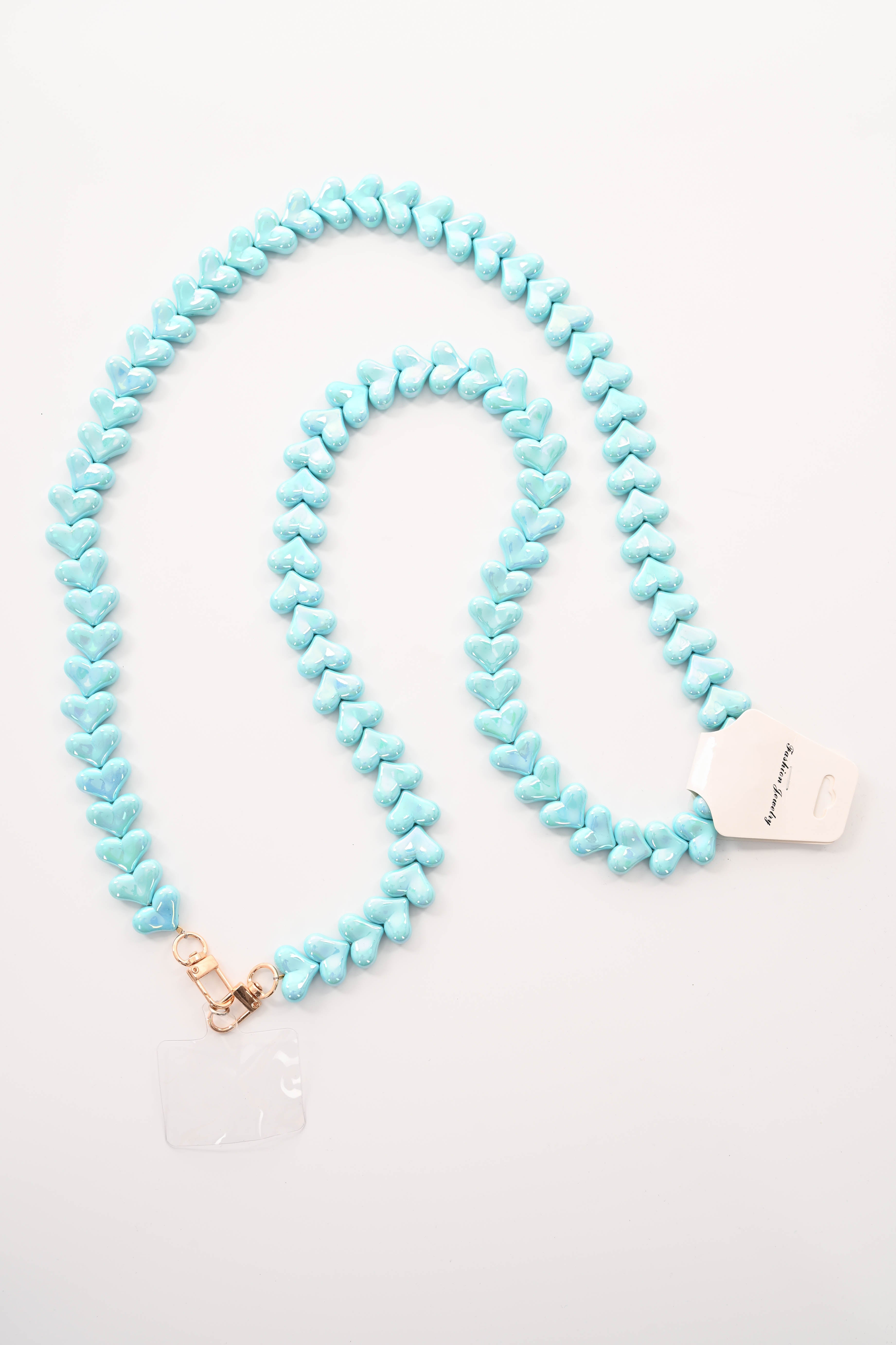 Telefoonkoord lang met hartjes turquoise