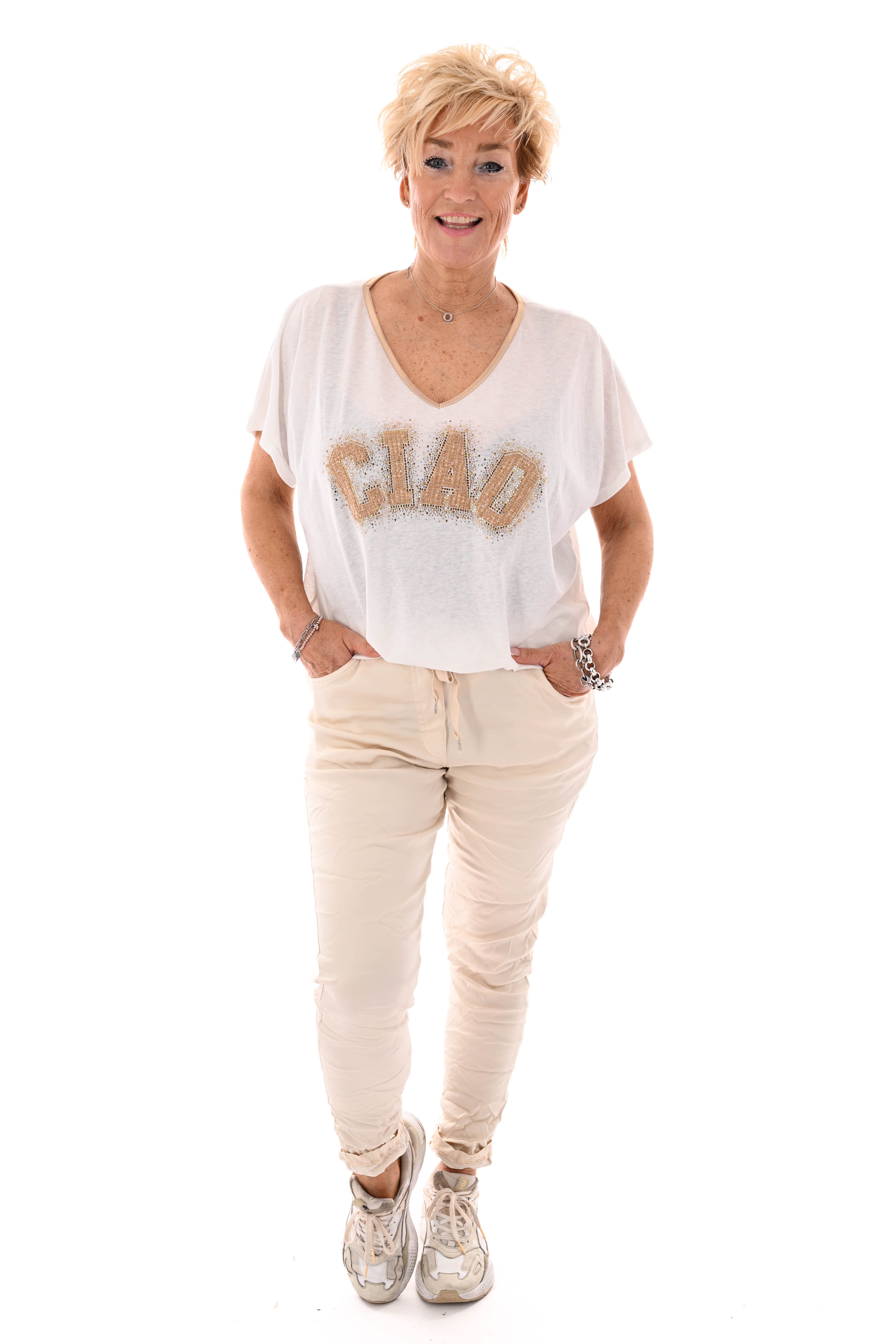 Silky stretchbroek uni beige