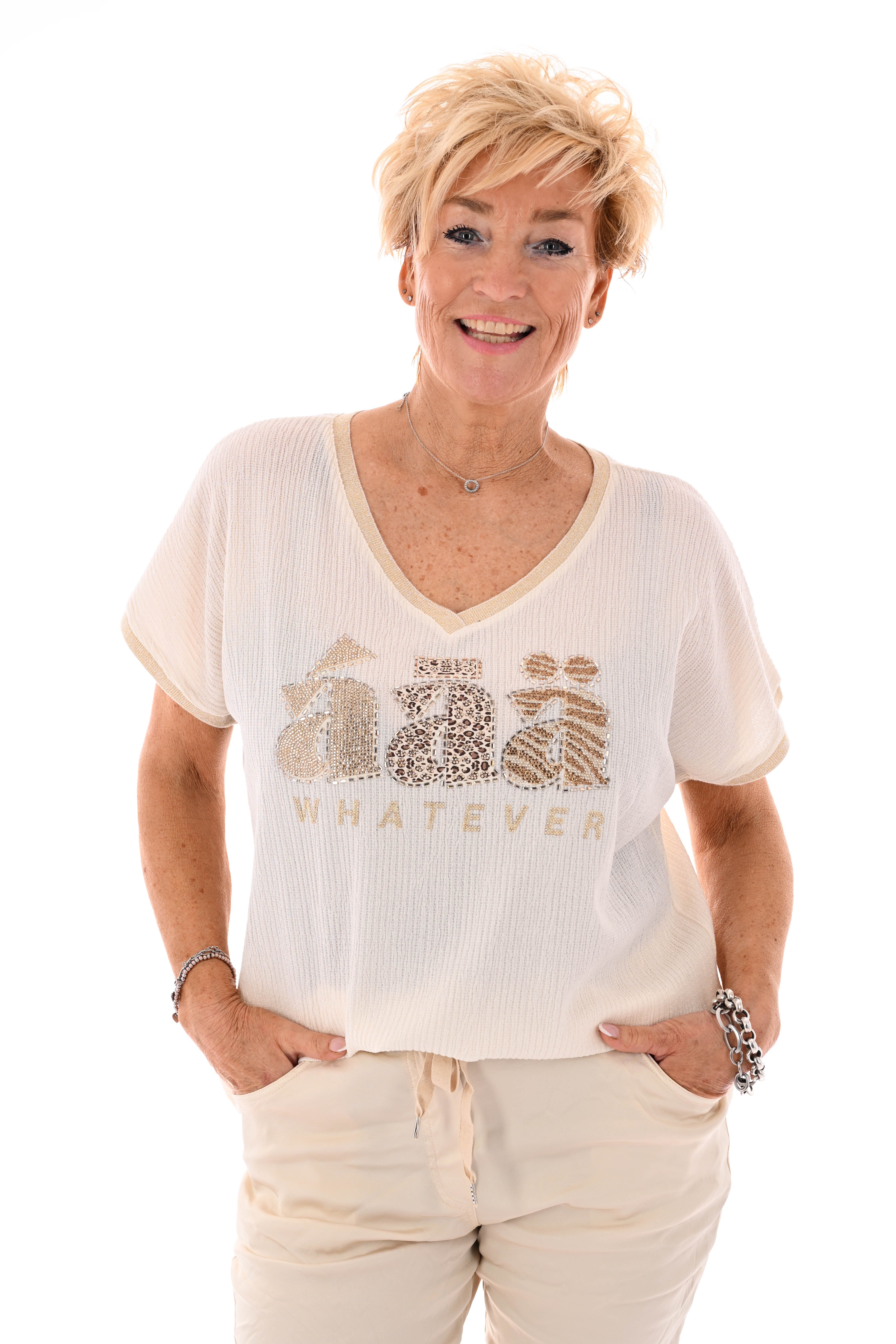 T-shirt v-hals A creme