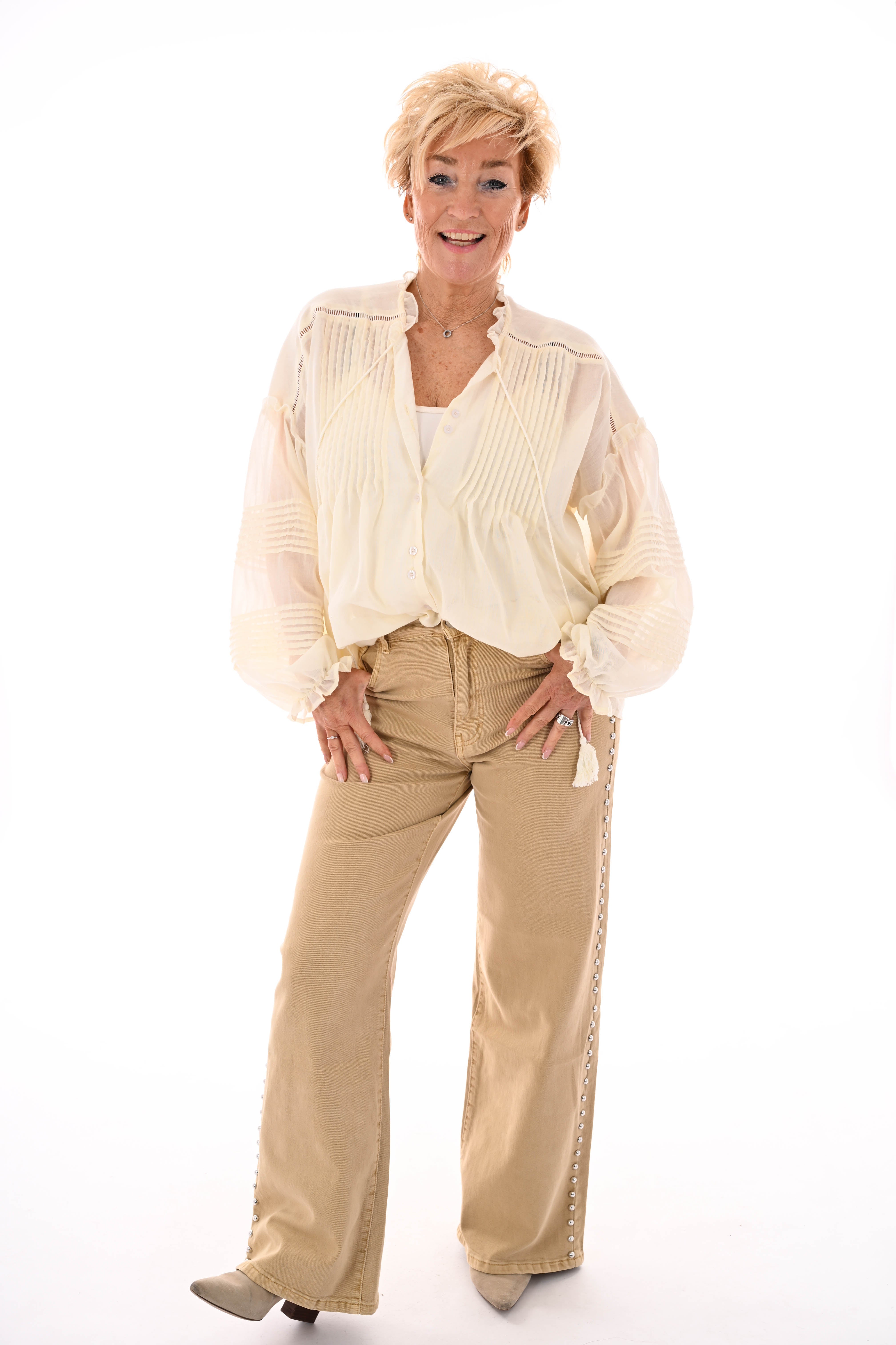 Redial wide leg jeans studs camel