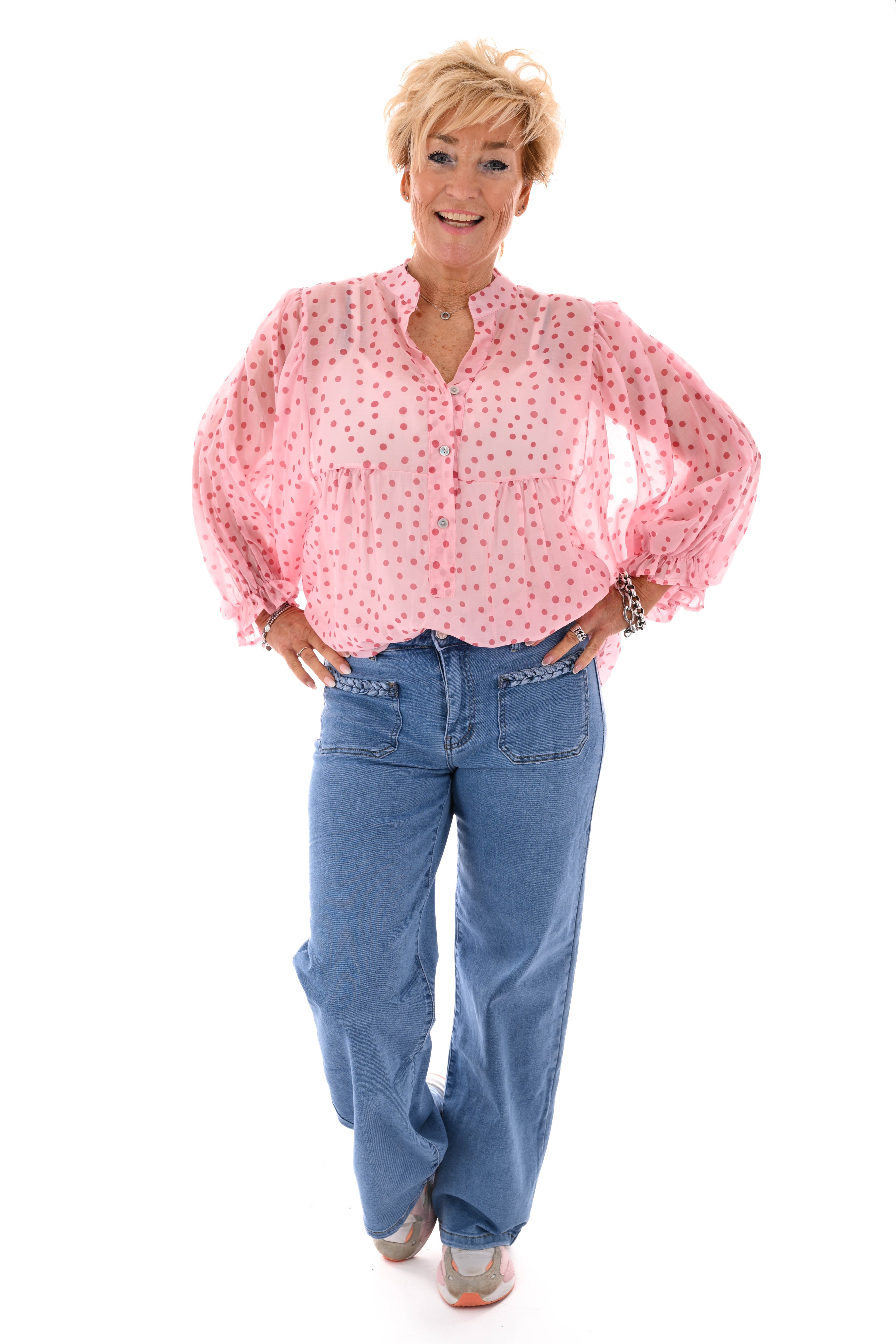 Miss Bon jeans vlechtrand met voorzakken blauw