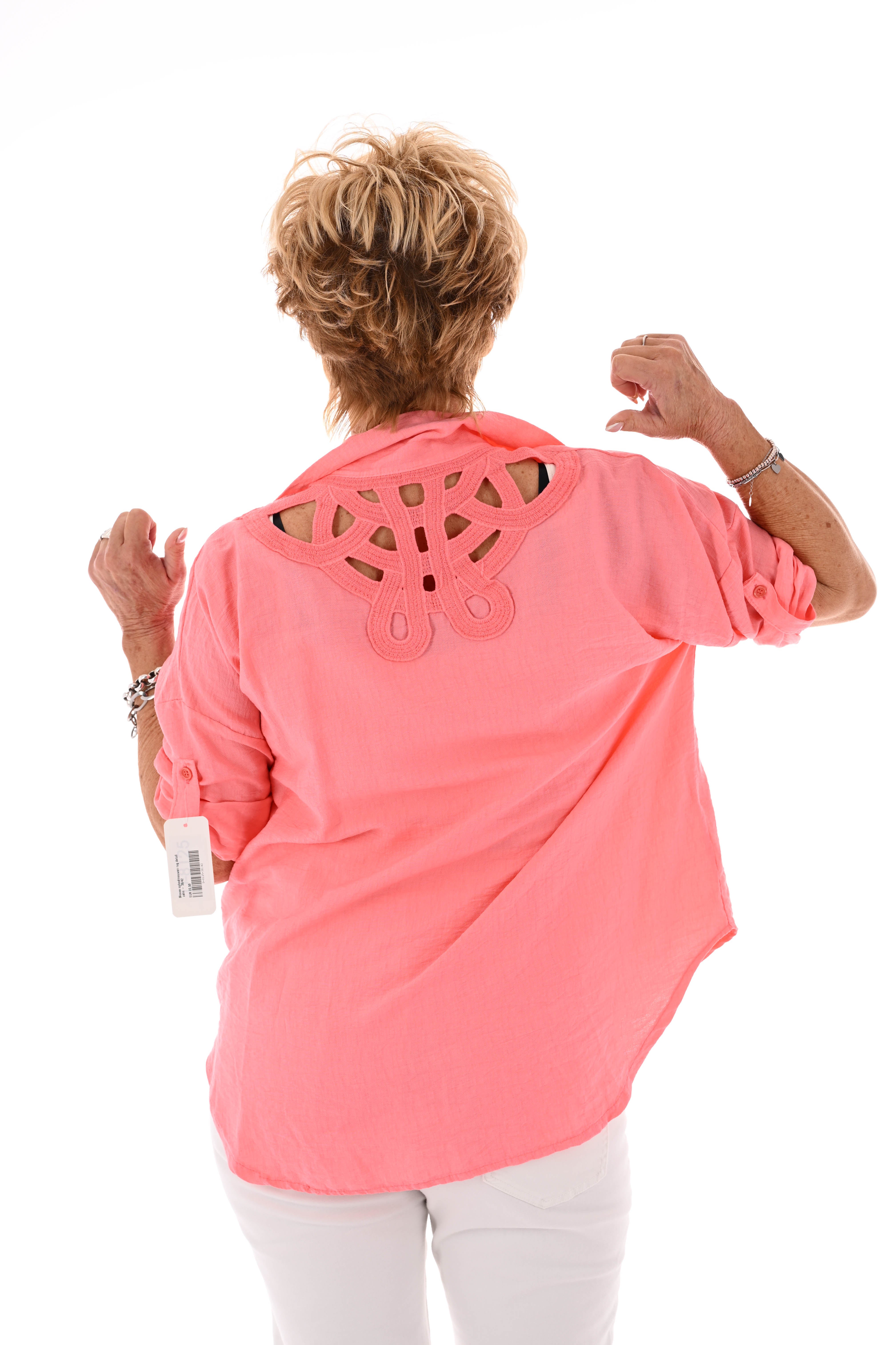 Blouse ophaalmouwen rug detail zalm