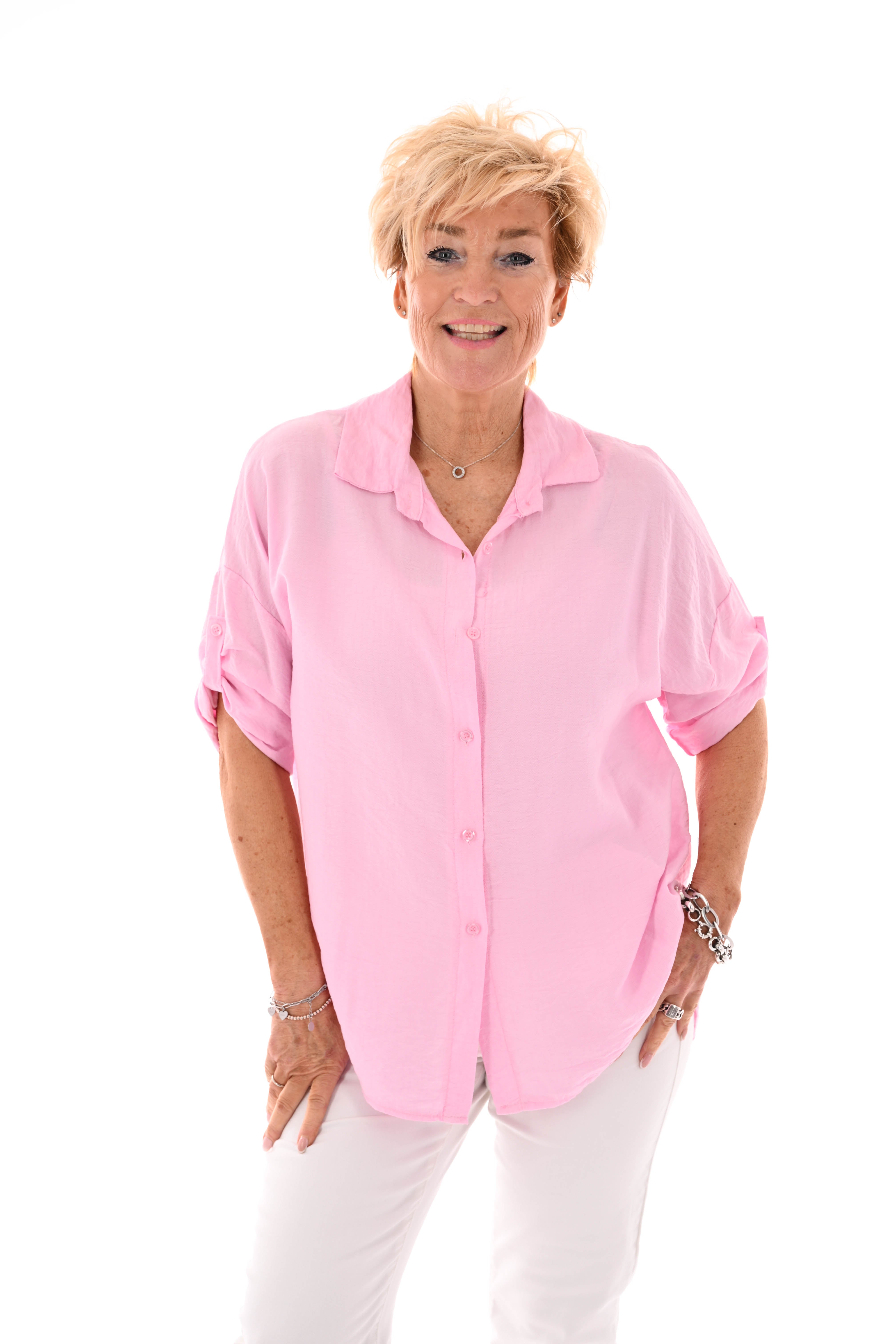 Blouse ophaalmouwen rug detail lichtroze