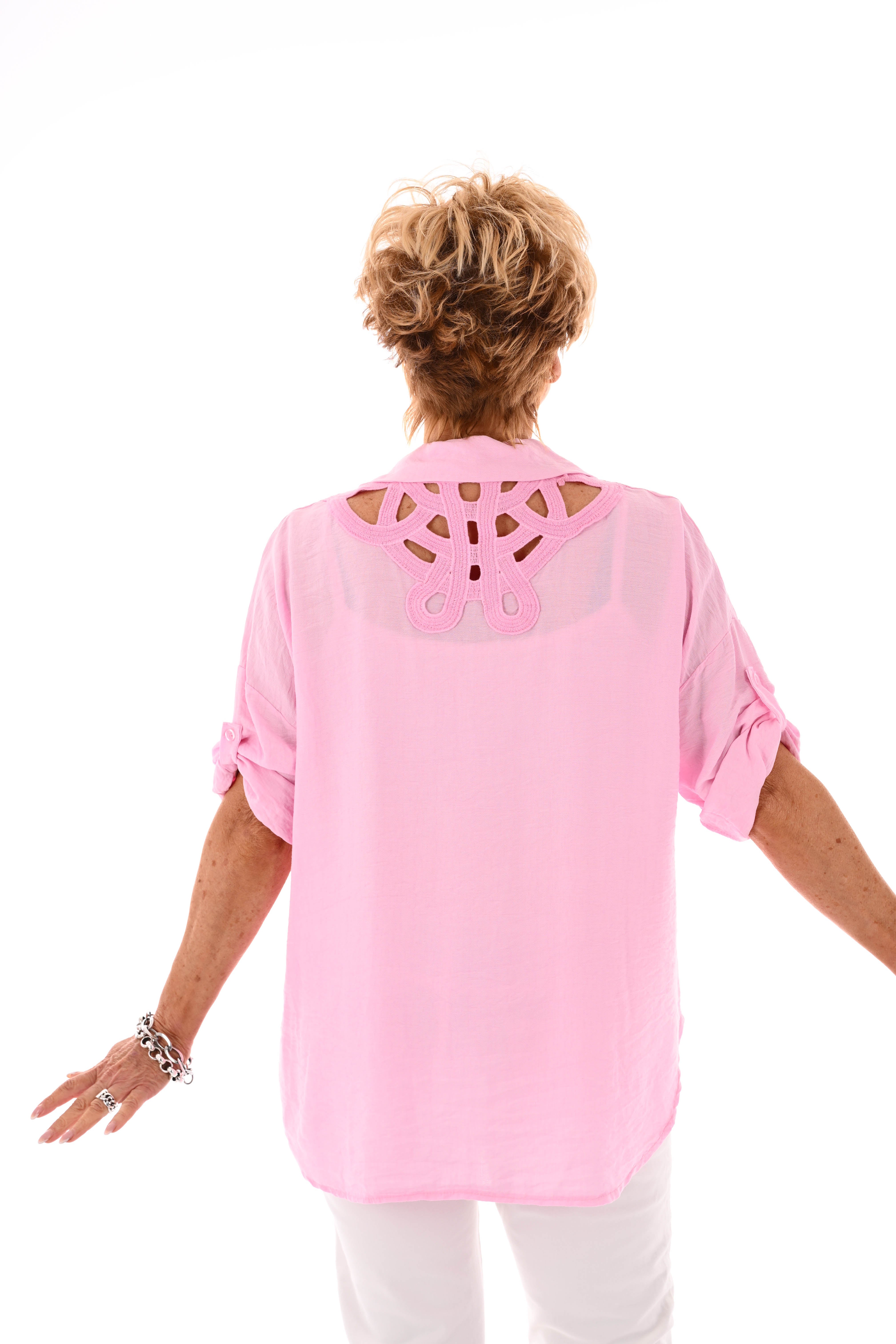 Blouse ophaalmouwen rug detail lichtroze