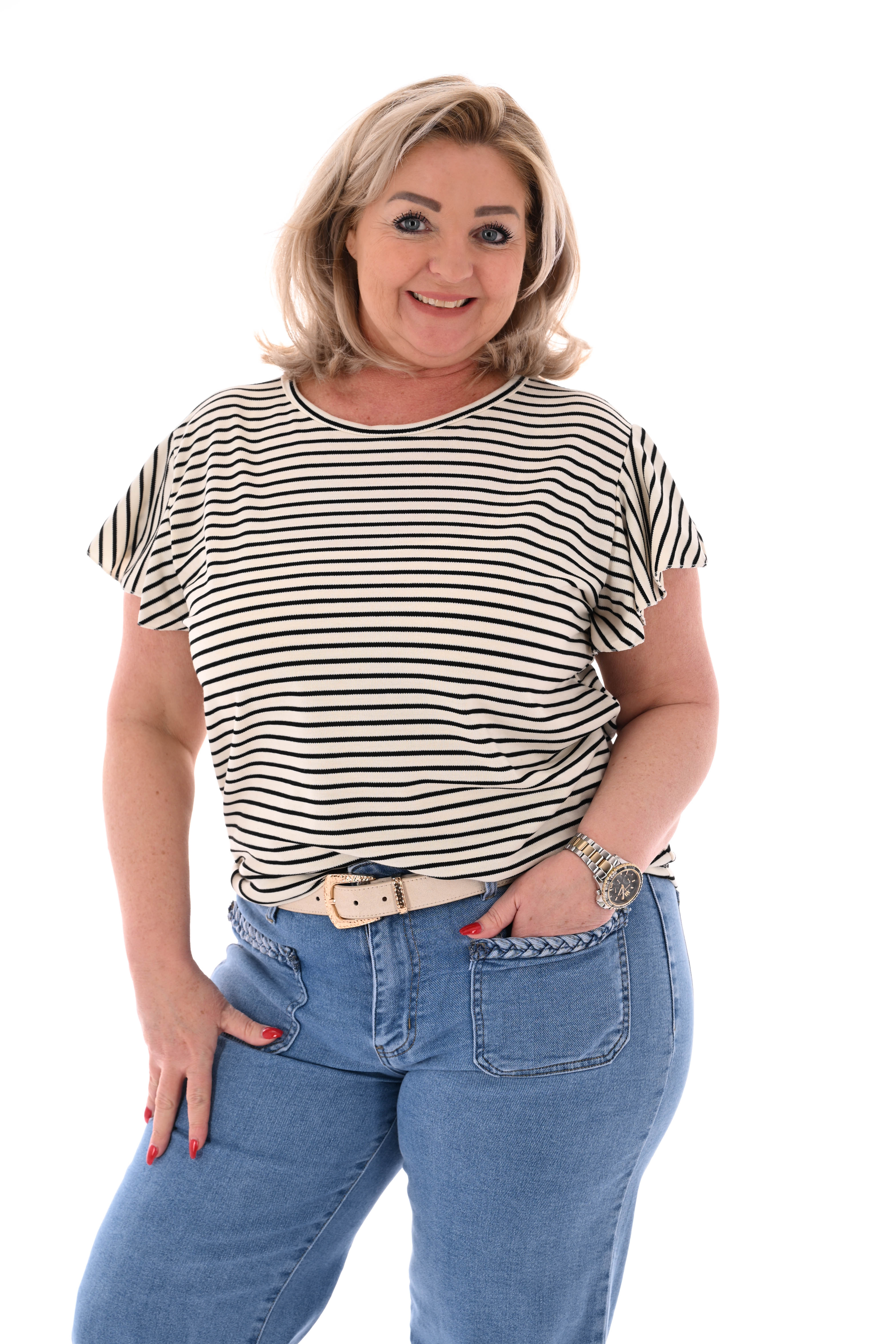 T-shirt ronde hals streepjes zwart