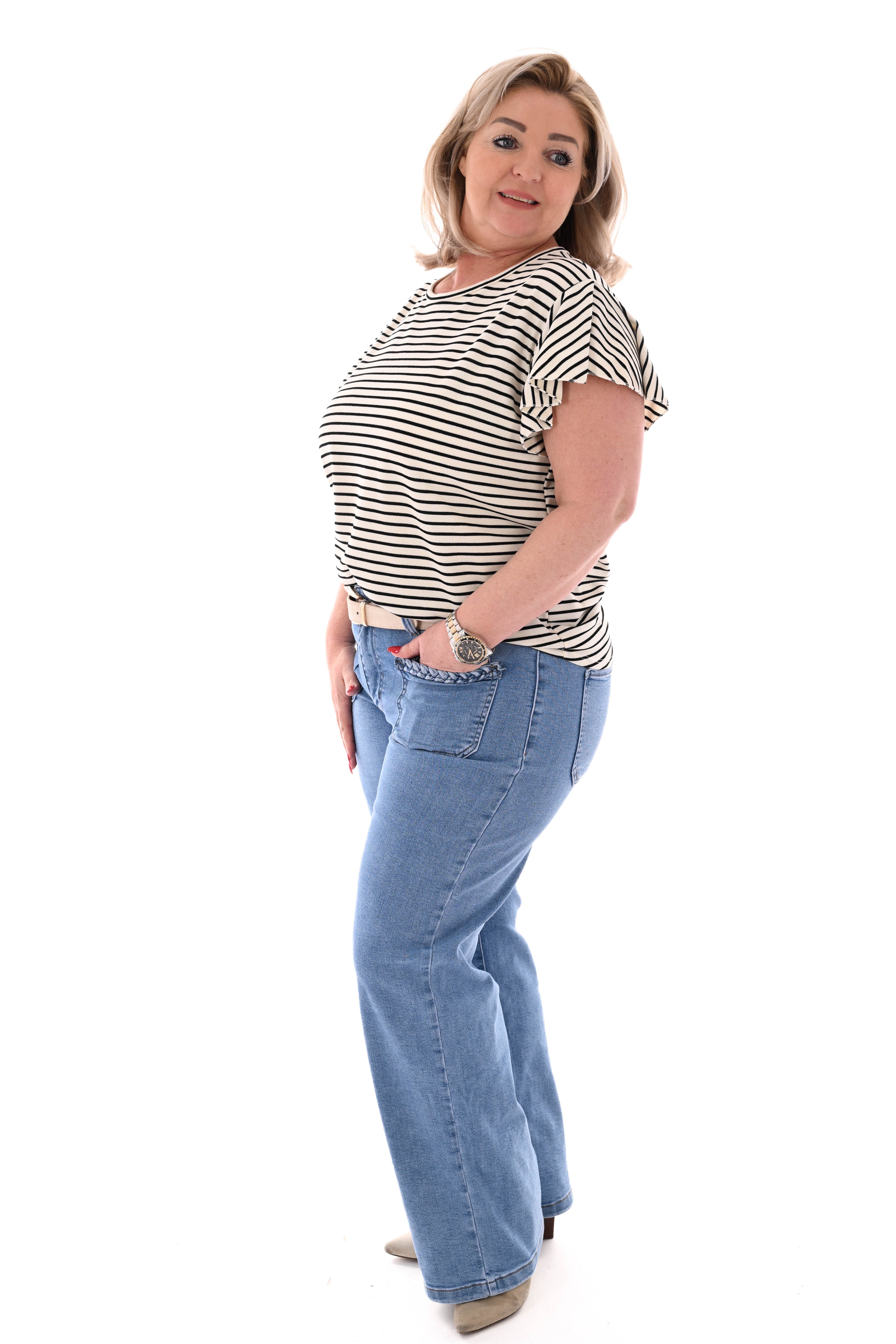 T-shirt ronde hals streepjes zwart