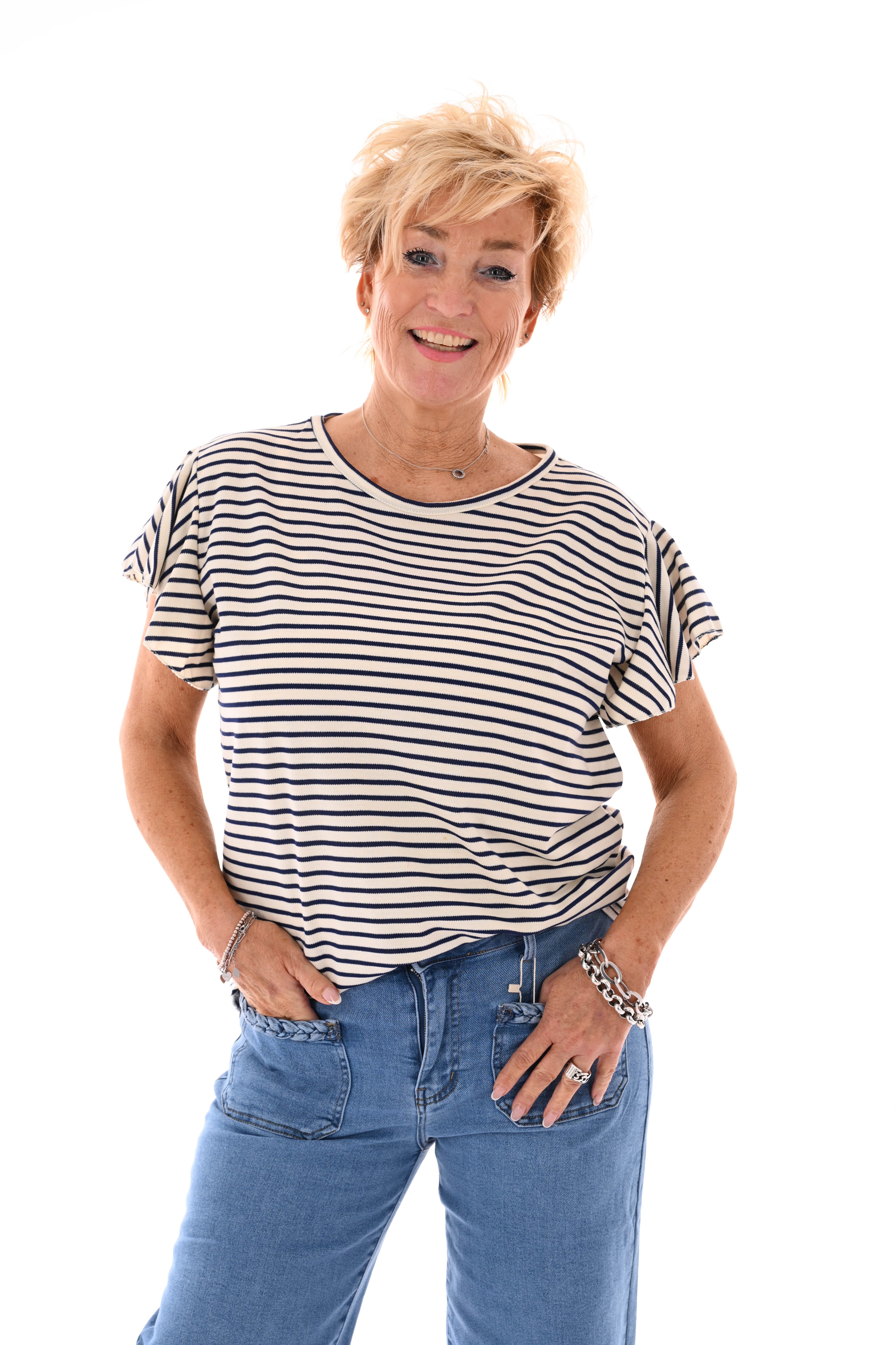 T-shirt ronde hals streepjes marineblauw