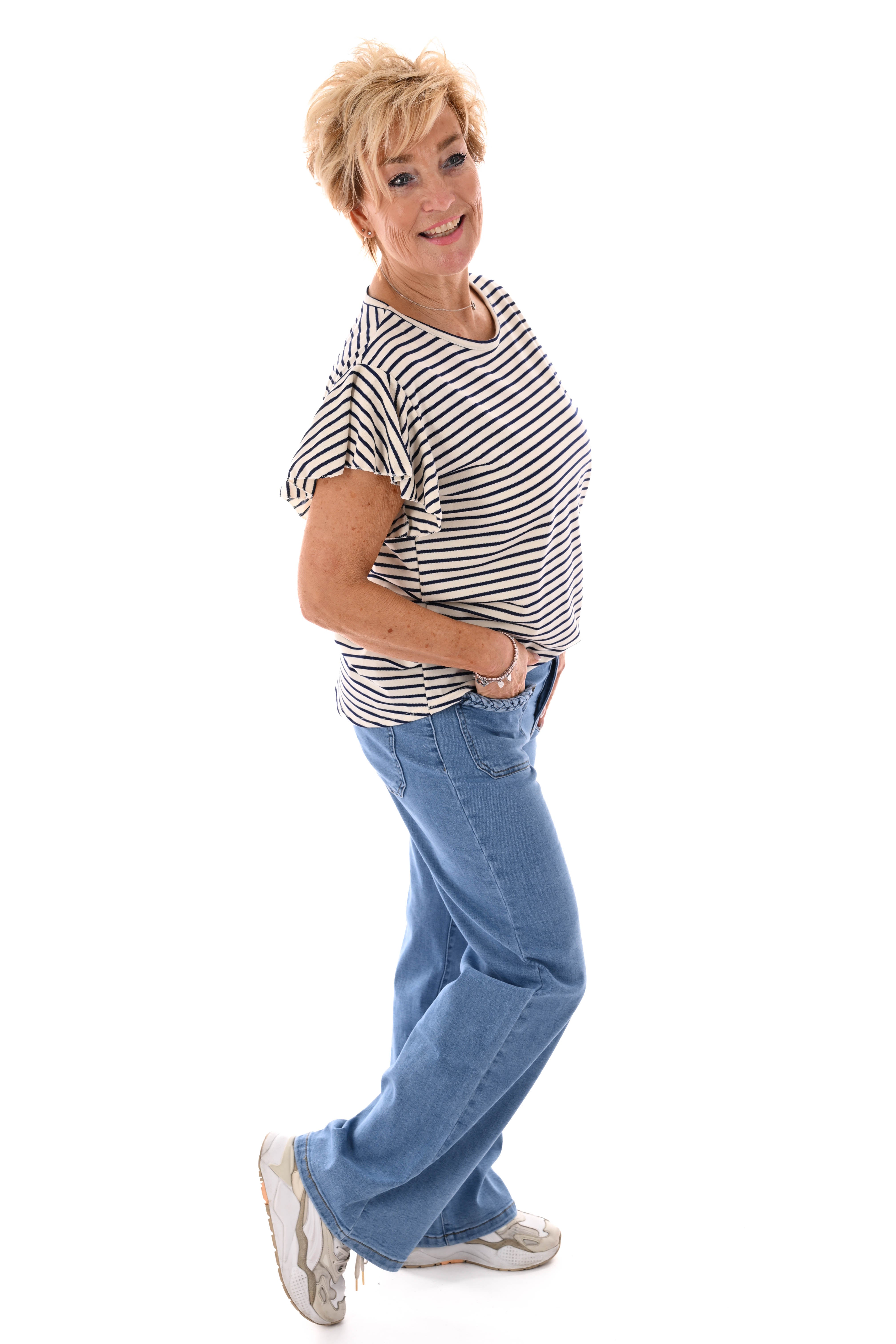 T-shirt ronde hals streepjes marineblauw