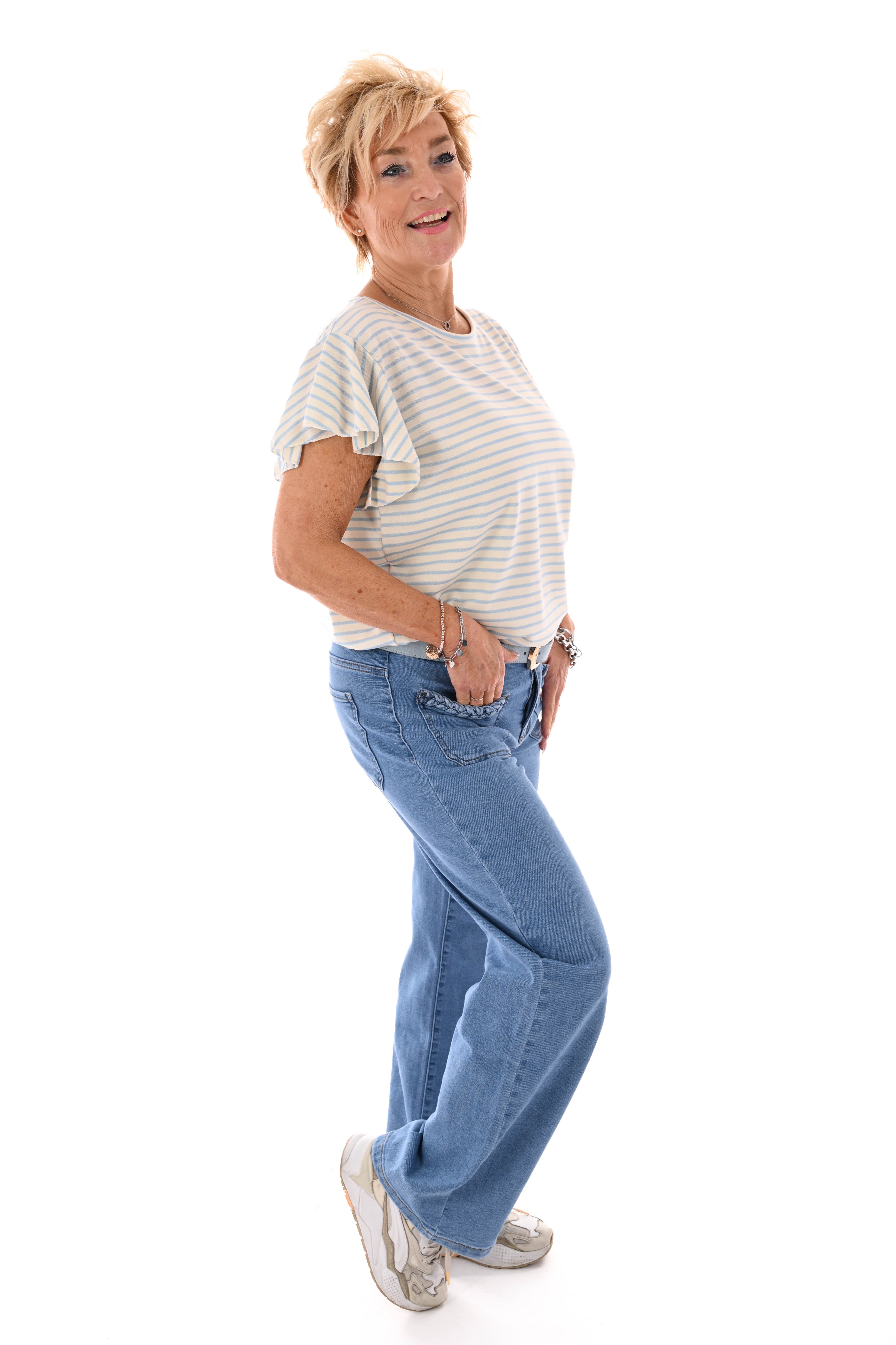 T-shirt ronde hals streepjes lichtblauw