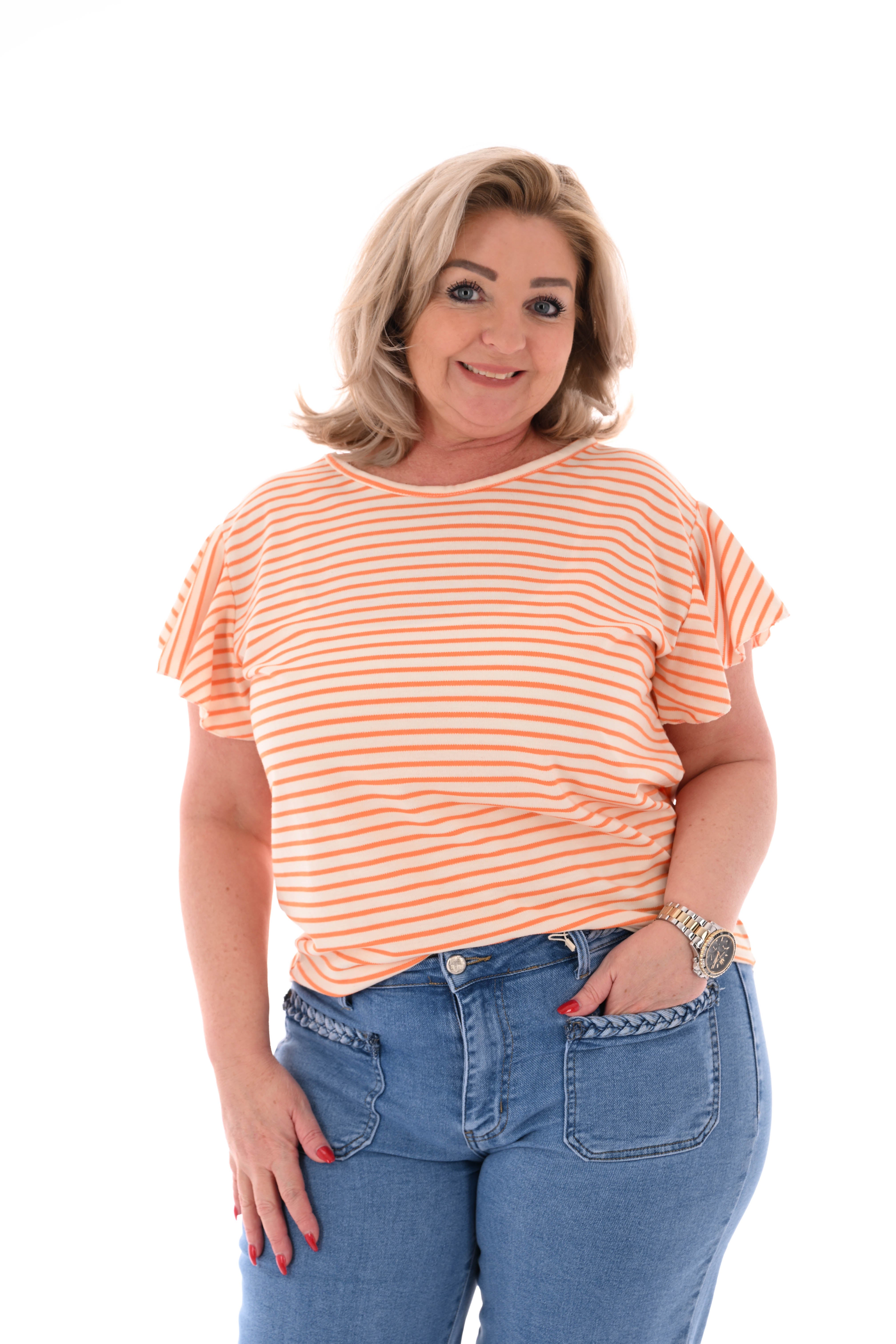 T-shirt ronde hals streepjes oranje