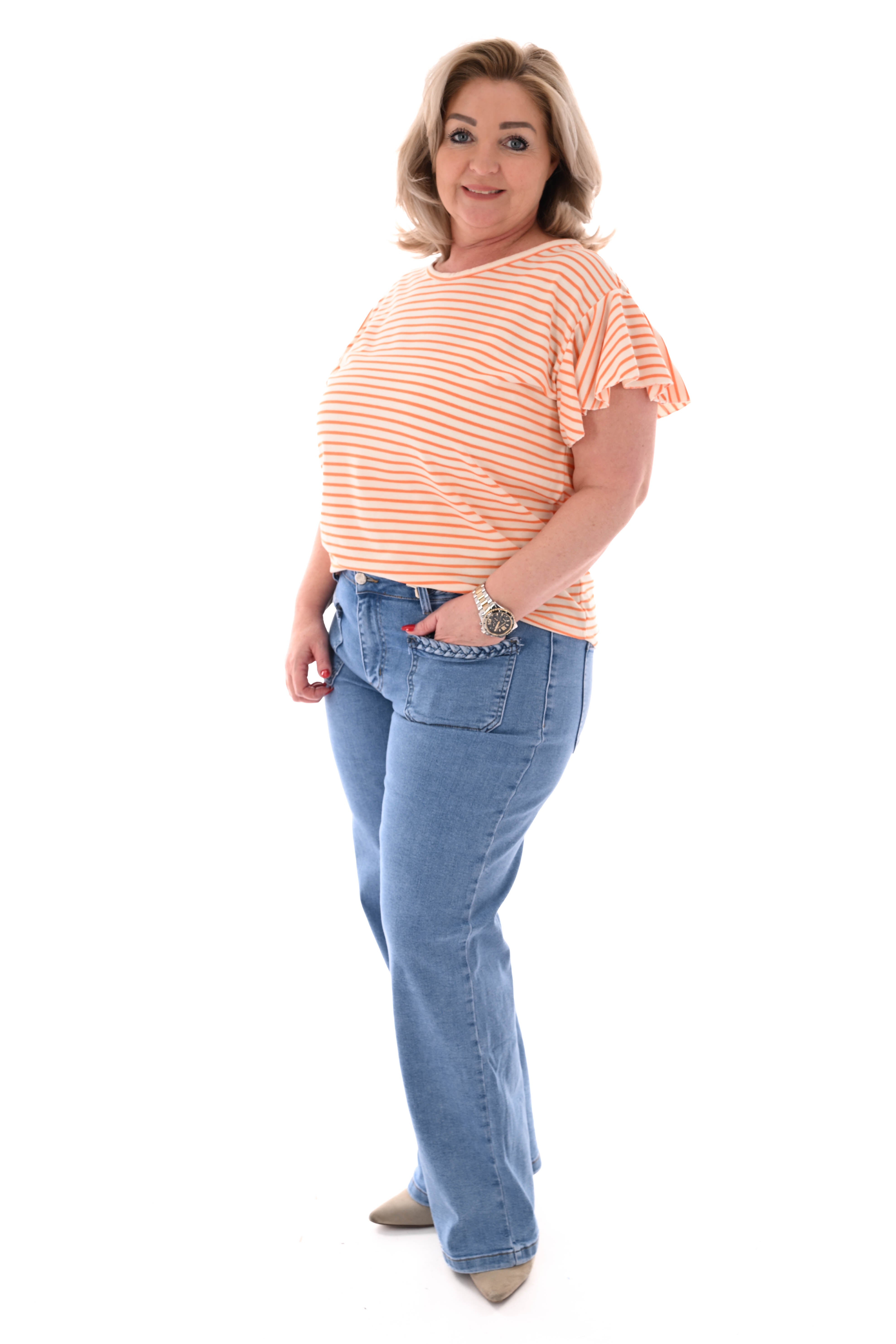 T-shirt ronde hals streepjes oranje