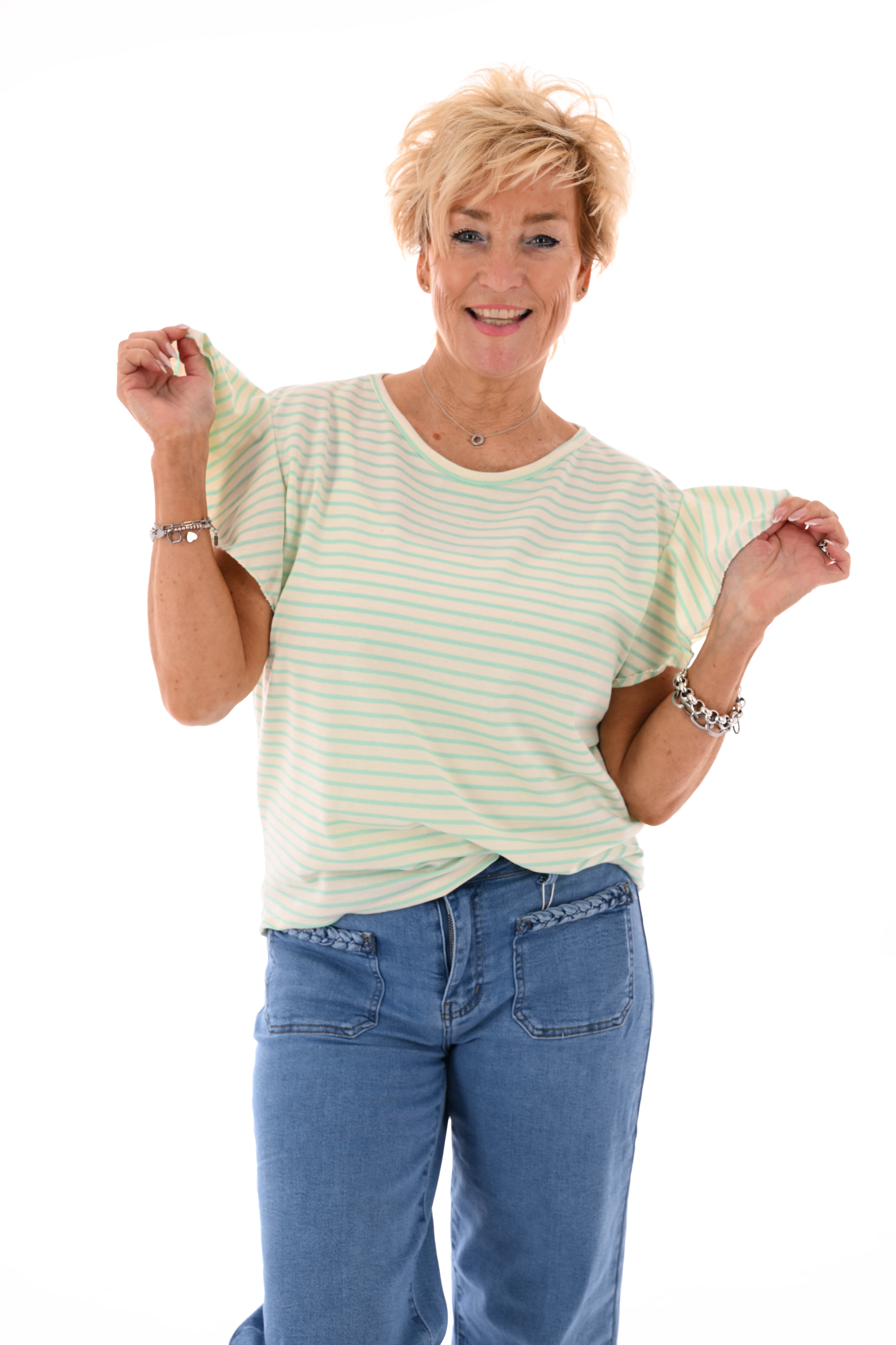 T-shirt ronde hals streepjes turquoise