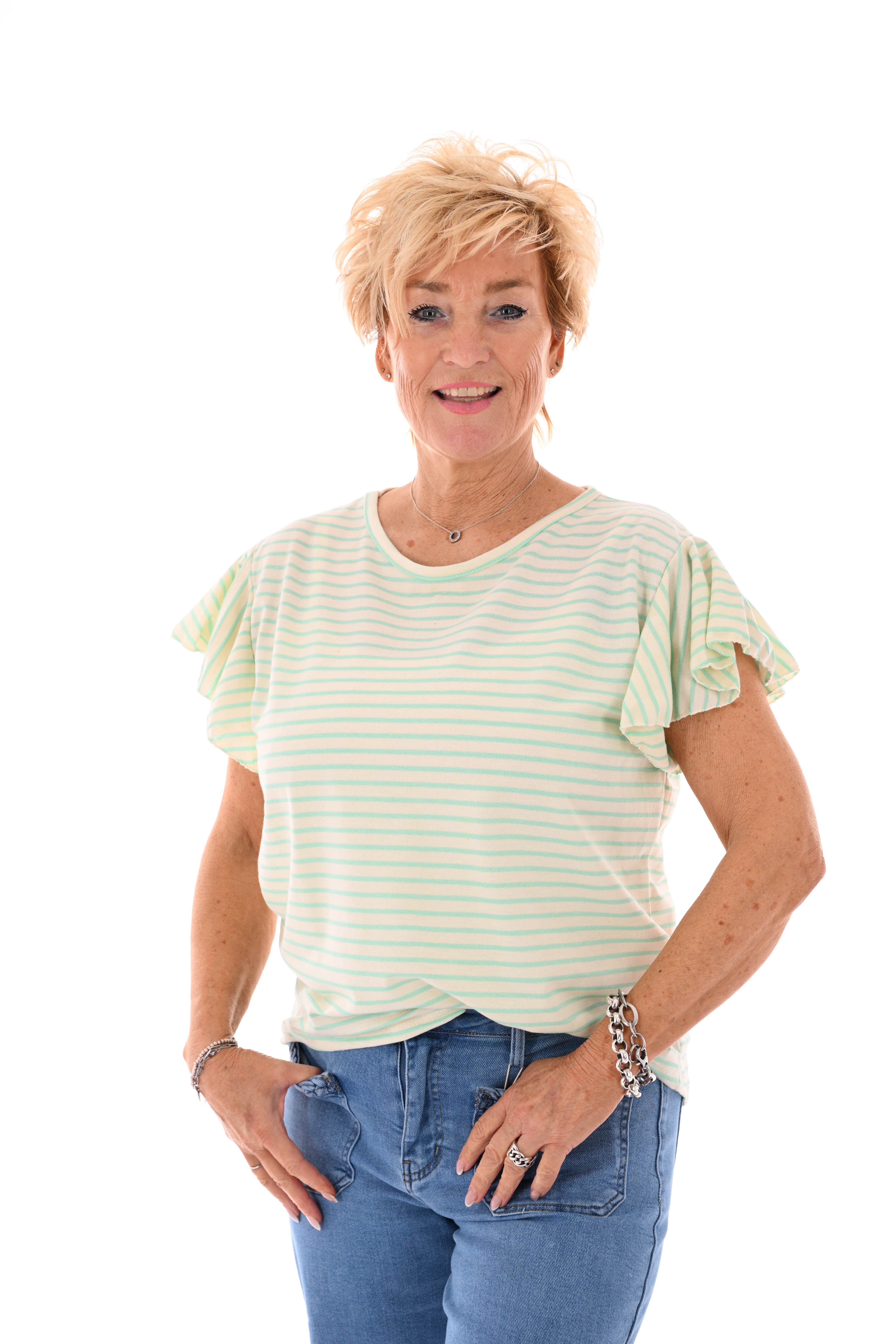 T-shirt ronde hals streepjes turquoise