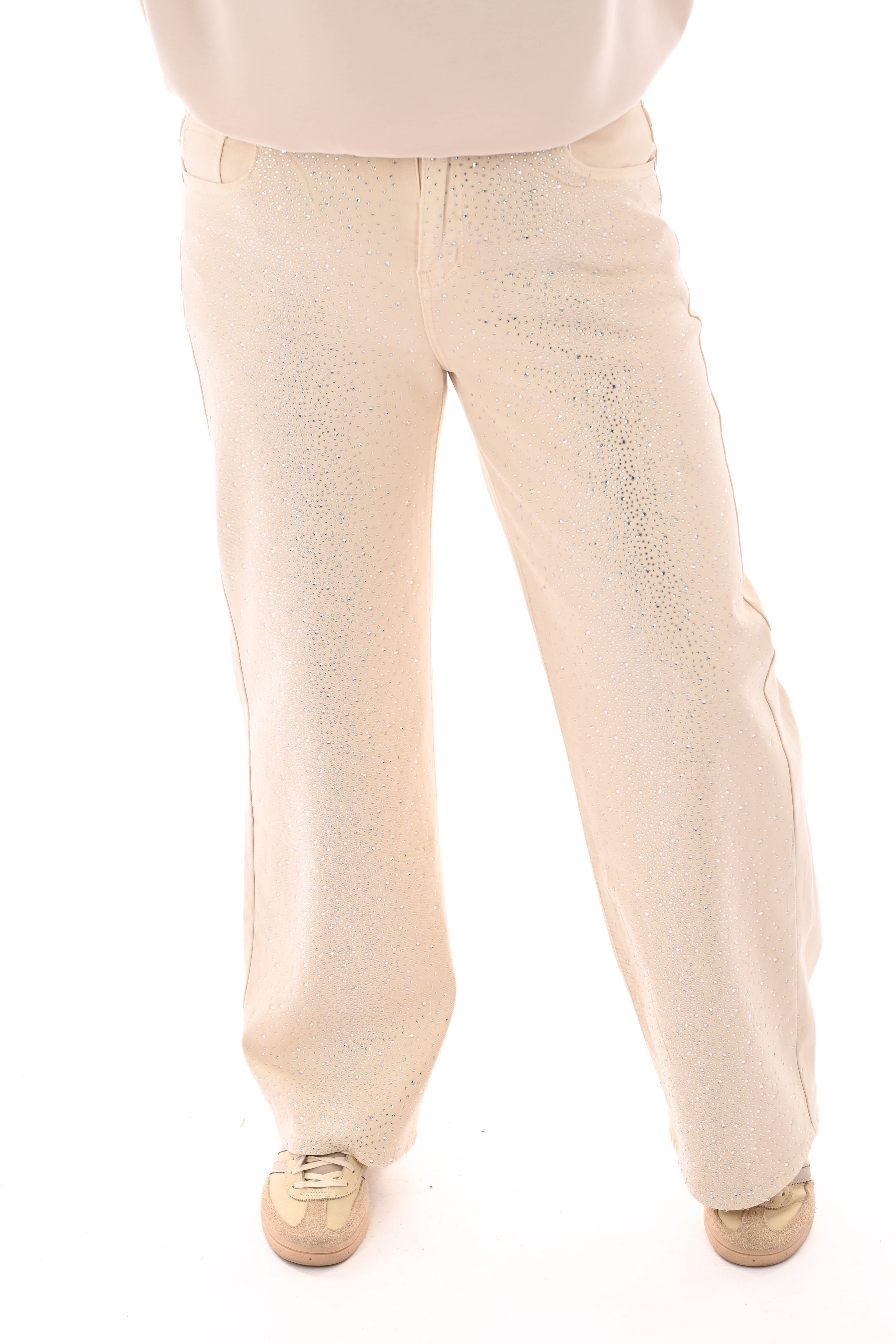 Hello Miss wide leg strass beige