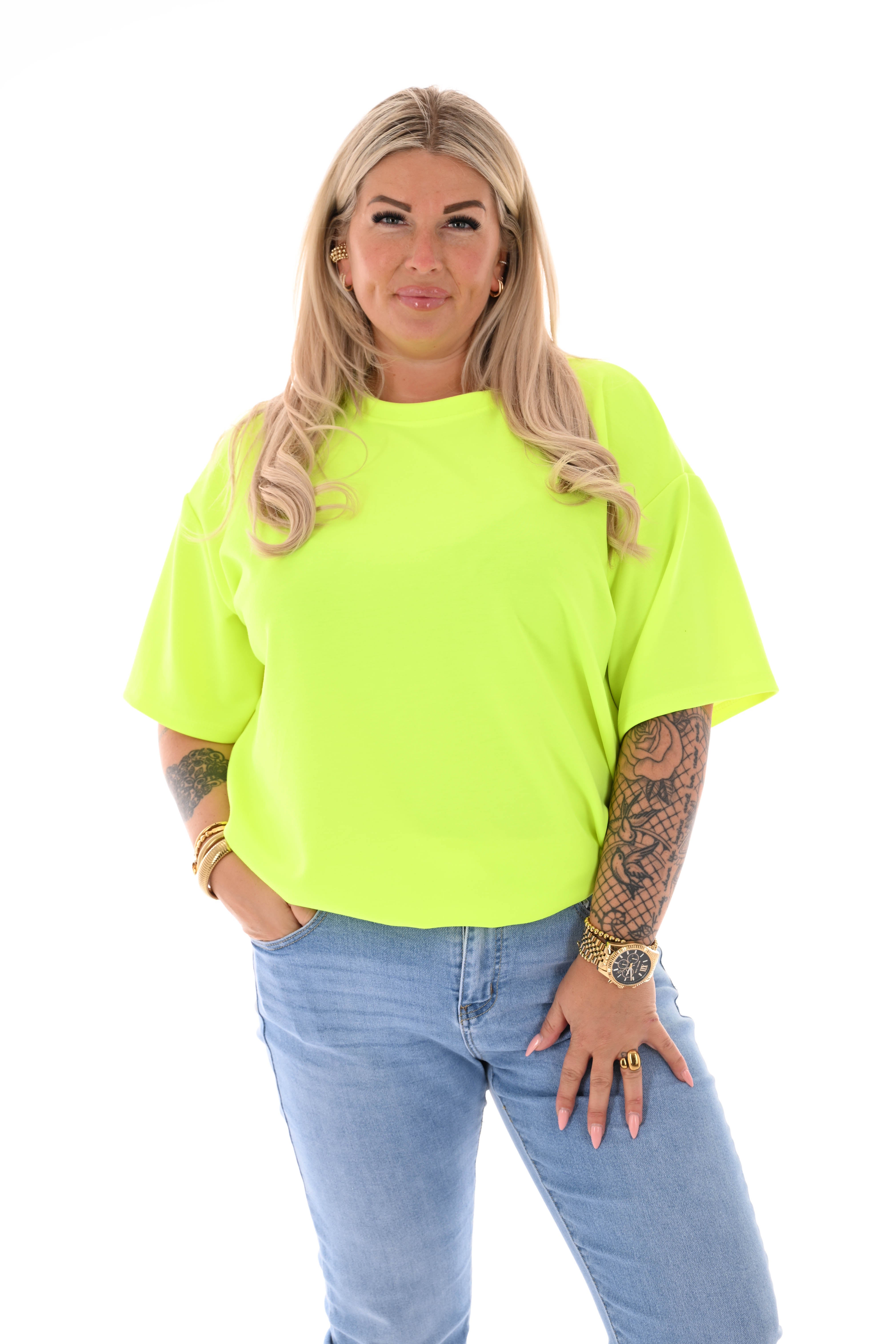 Sweater korte mouwen uni neongeel