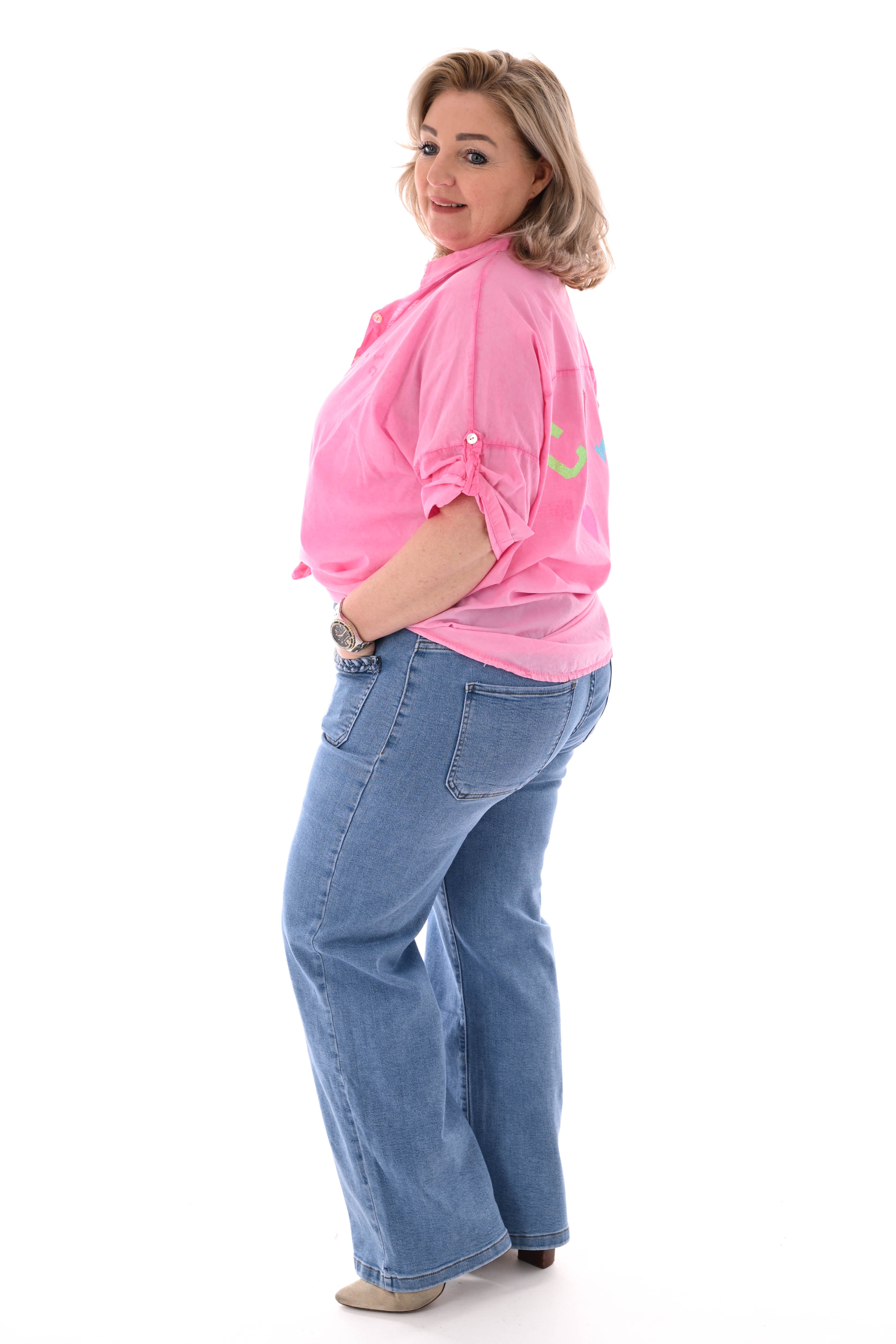 Blouse ophaalmouwen Iconic roze