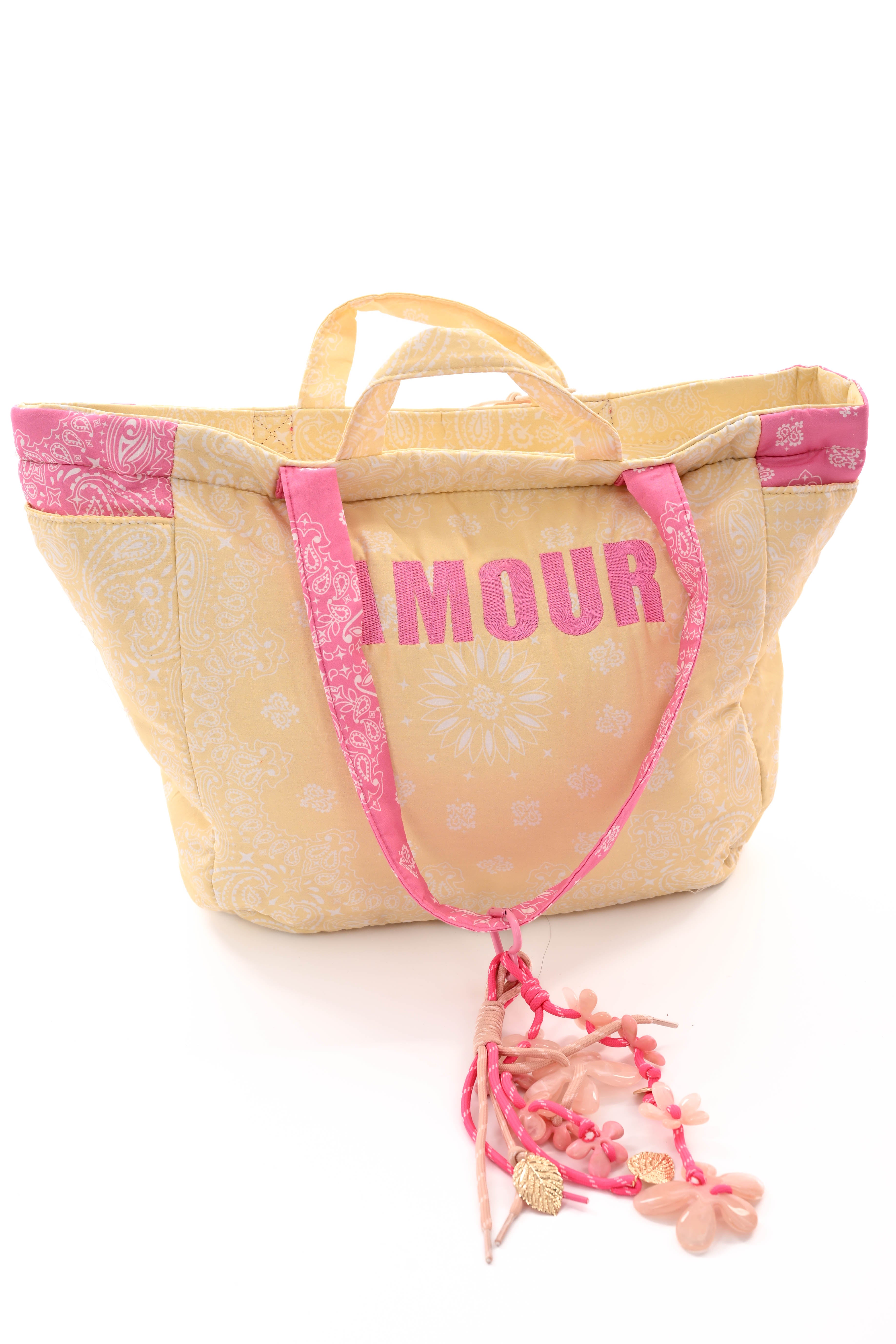 Grote tas paisley Amour en sleutelhanger lichtgeel