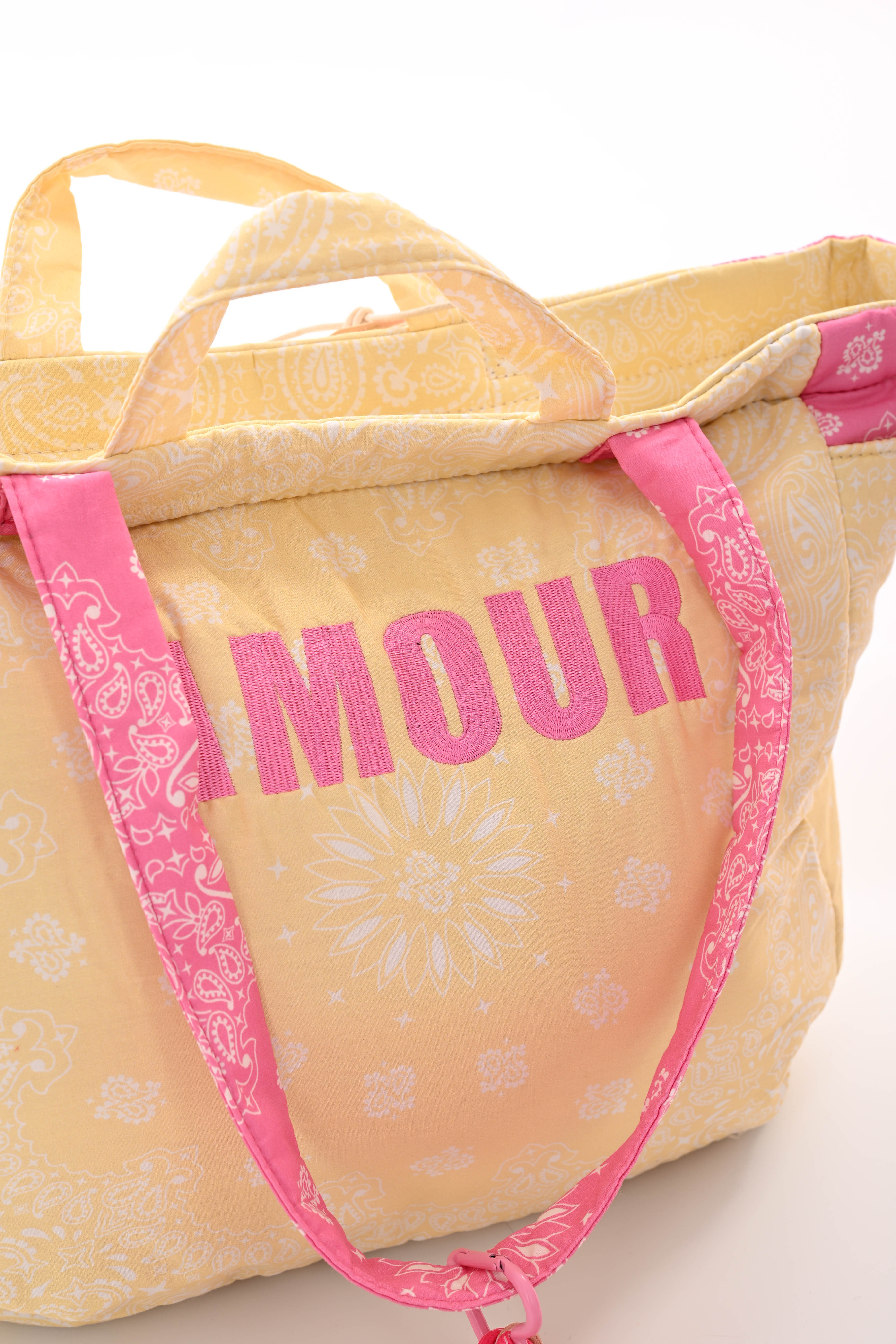 Grote tas paisley Amour en sleutelhanger lichtgeel