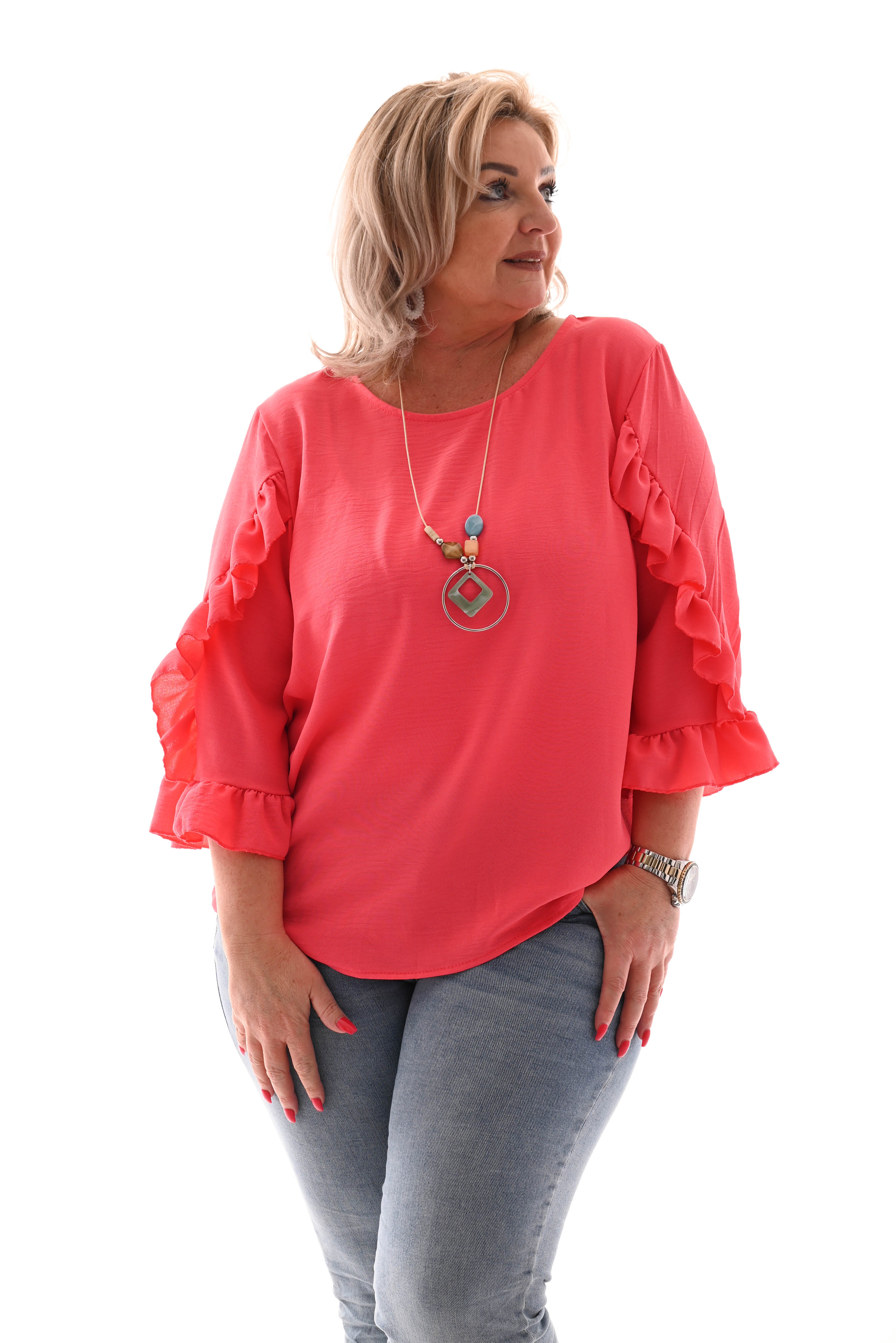 Top ruffles koraal